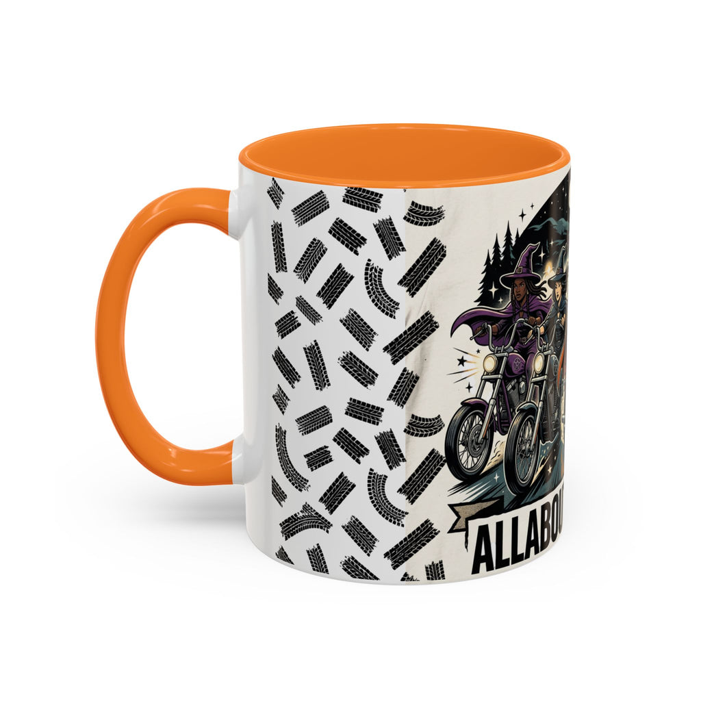 Witch Biker Sisters Coffee Mug — Halloween Motorcycle Witchcraft Design (11oz/15oz)
