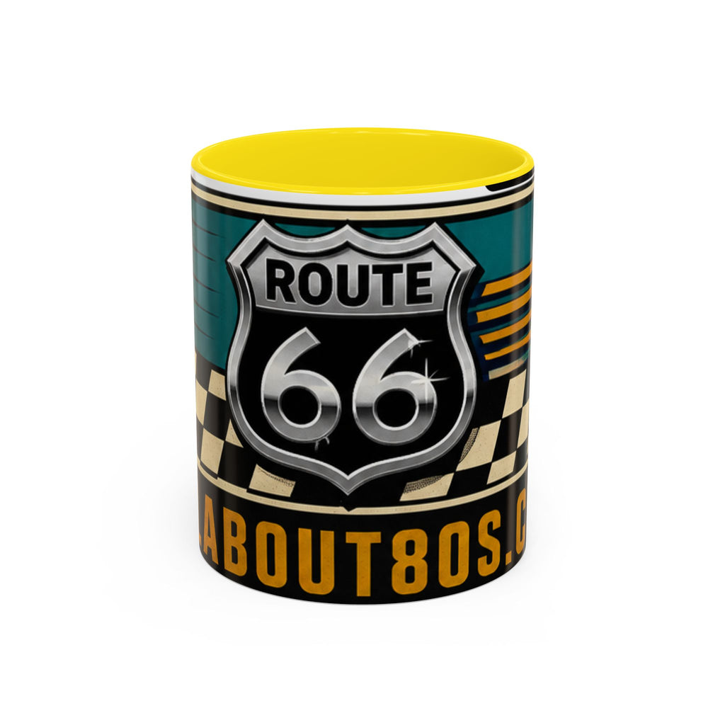 Route 66 Retro Checkerboard Coffee Mug — Vintage Road Trip 11/15oz Accent Mug