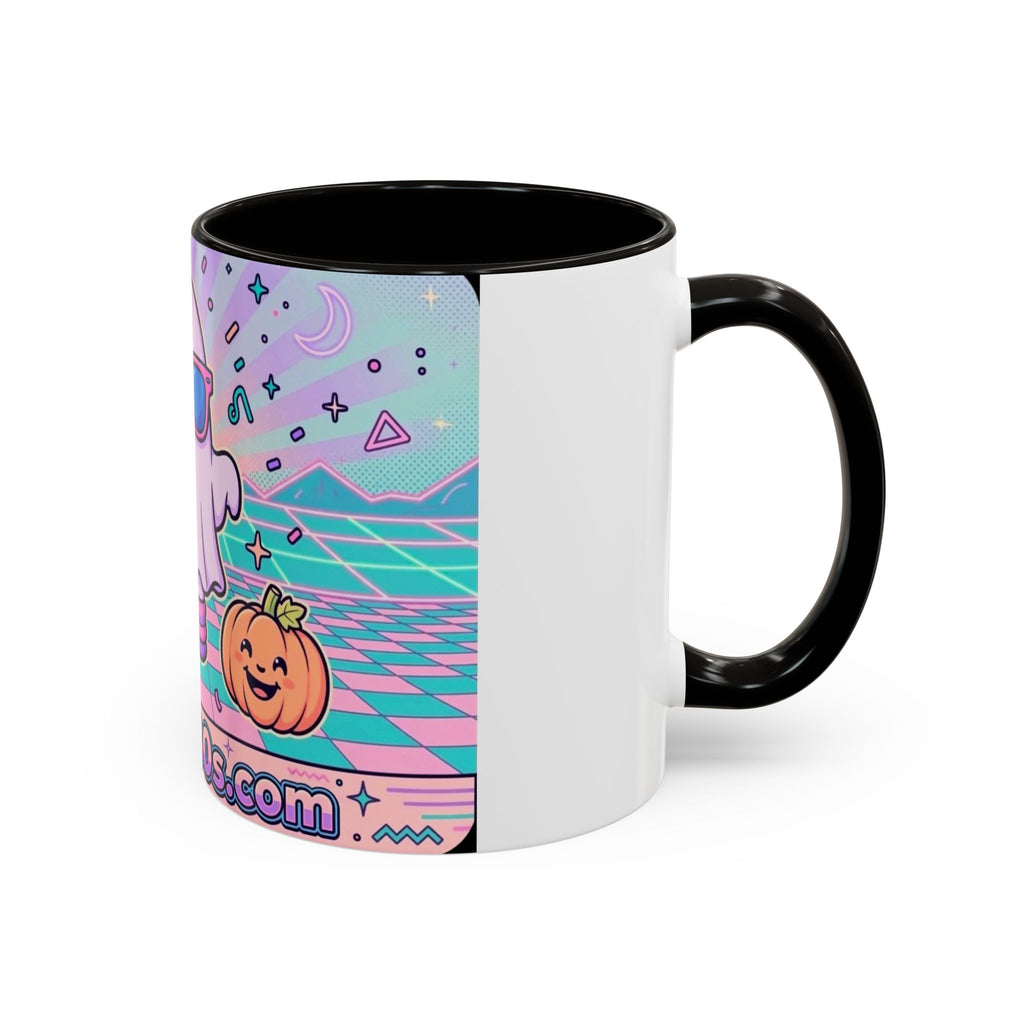 80s Vaporwave Ghost Coffee Mug — Cute Halloween Pumpkin Retro Design (11oz/15oz)