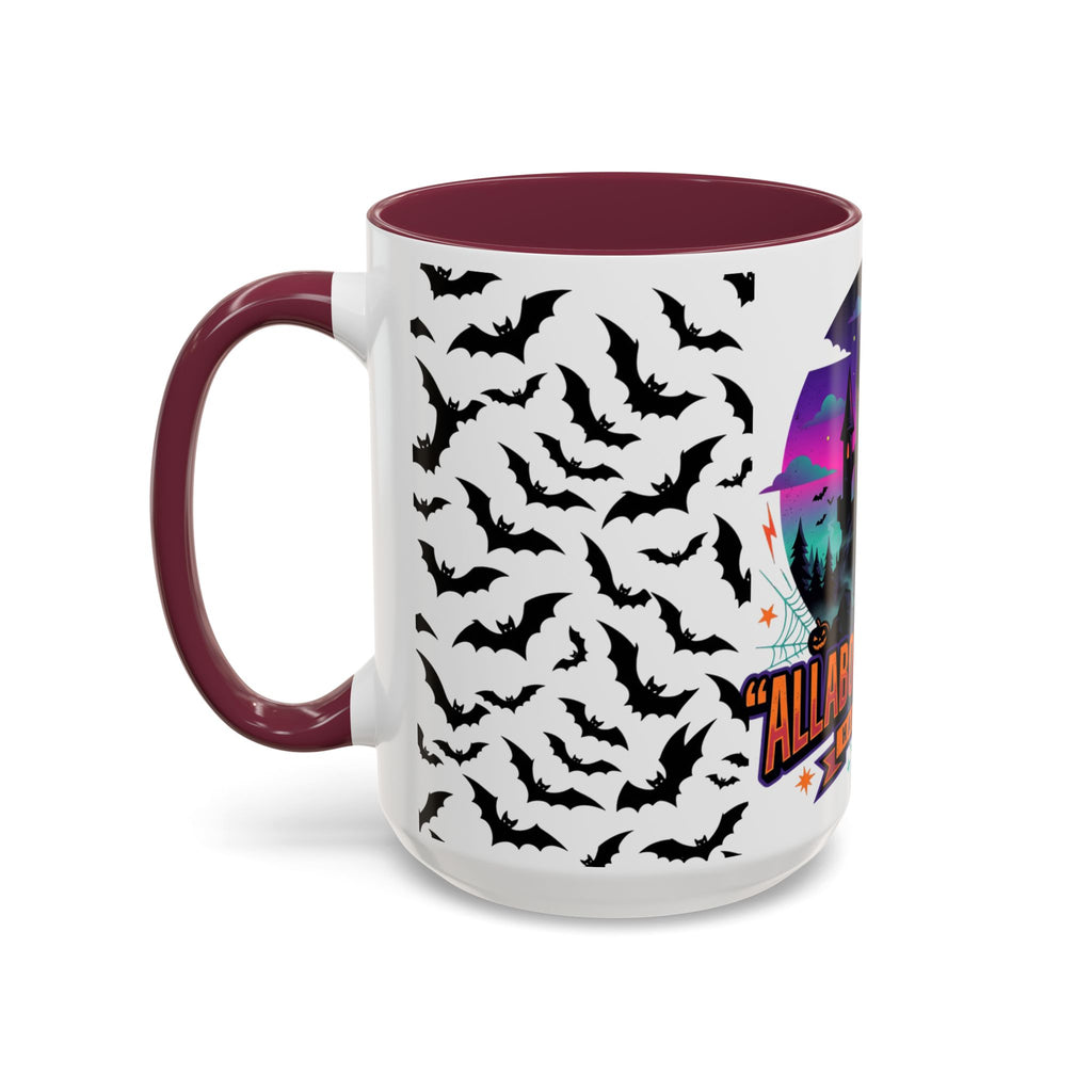 Halloween Haunted Castle Coffee Mug — Colorful Bat Pattern 11oz/15oz