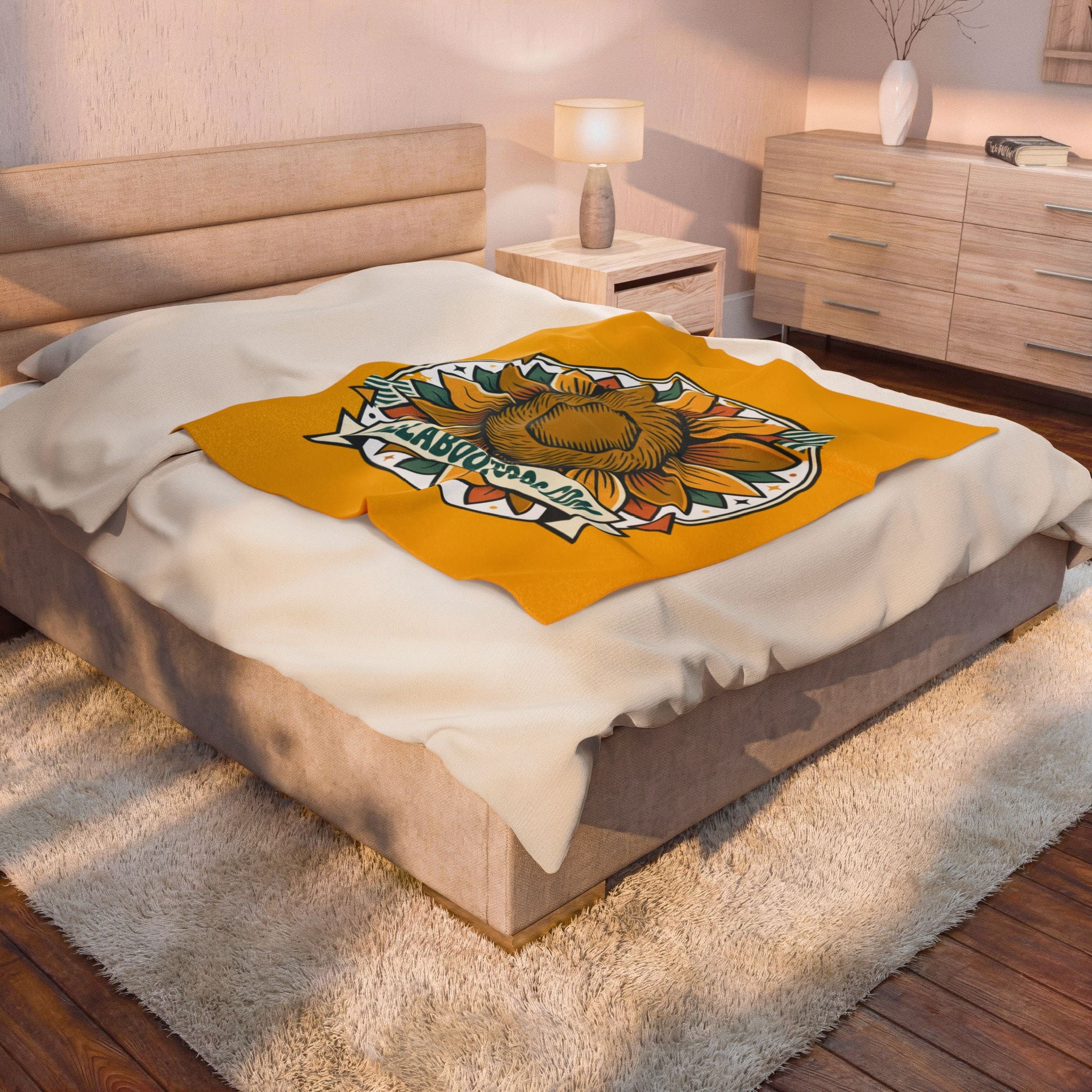 Sunflower Logo Plush Blanket — AllAbout80s.com Velveteen Throw