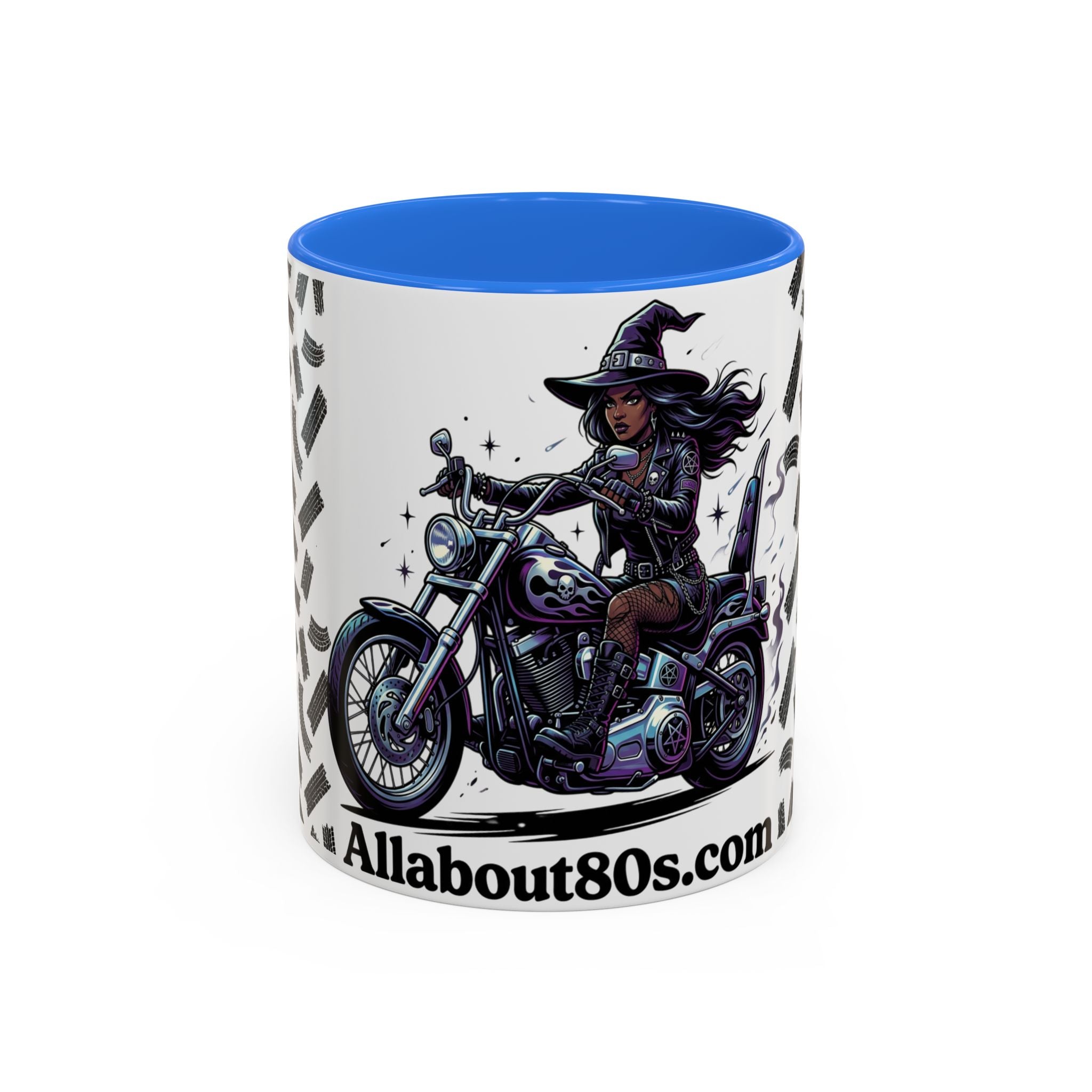 Witch Biker Coffee Mug (11oz/15oz) — Gothic Motorcycle Witch Illustration