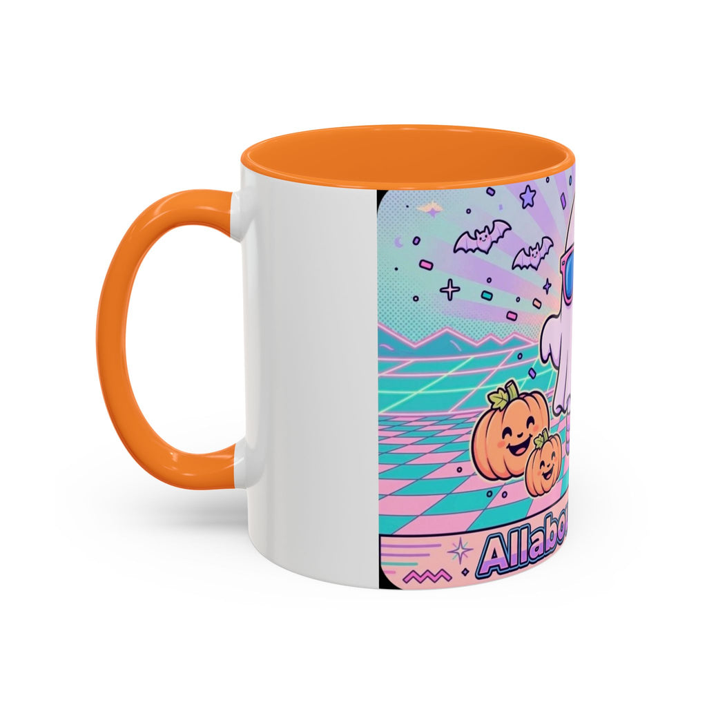 80s Vaporwave Ghost Coffee Mug — Cute Halloween Pumpkin Retro Design (11oz/15oz)