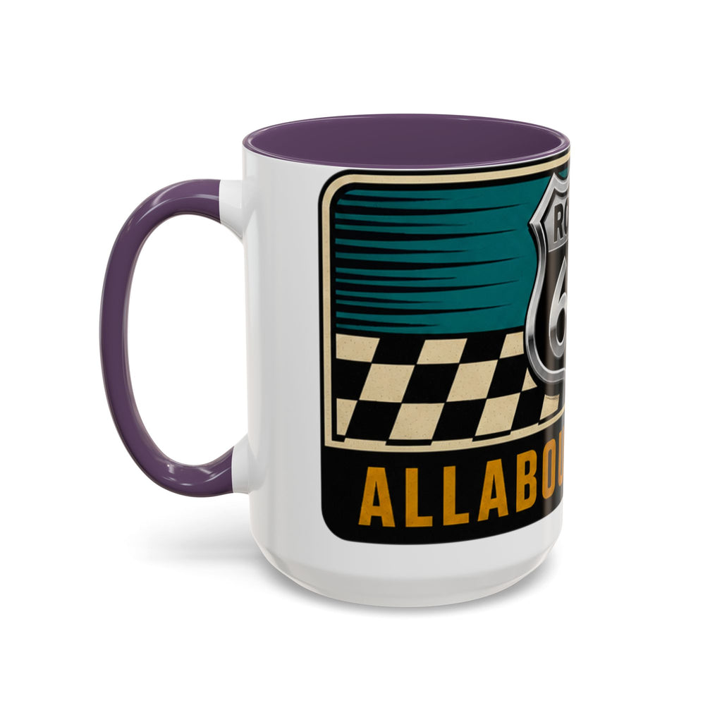 Route 66 Retro Checkerboard Coffee Mug — Vintage Road Trip 11/15oz Accent Mug