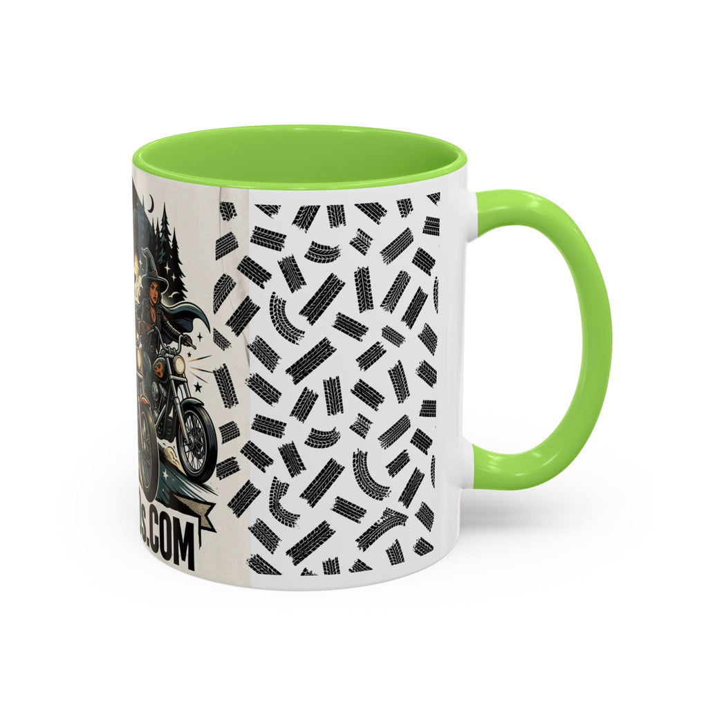 Witch Biker Sisters Coffee Mug — Halloween Motorcycle Witchcraft Design (11oz/15oz)