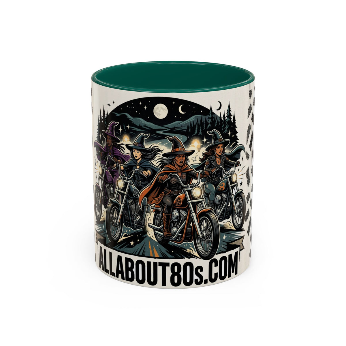 Witch Biker Sisters Coffee Mug — Halloween Motorcycle Witchcraft Design (11oz/15oz)
