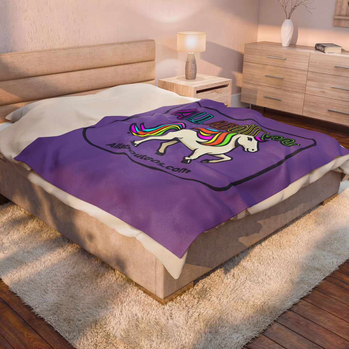 All About 80s Rainbow Unicorn Velveteen Plush Blanket – Retro 80s Cozy Throw