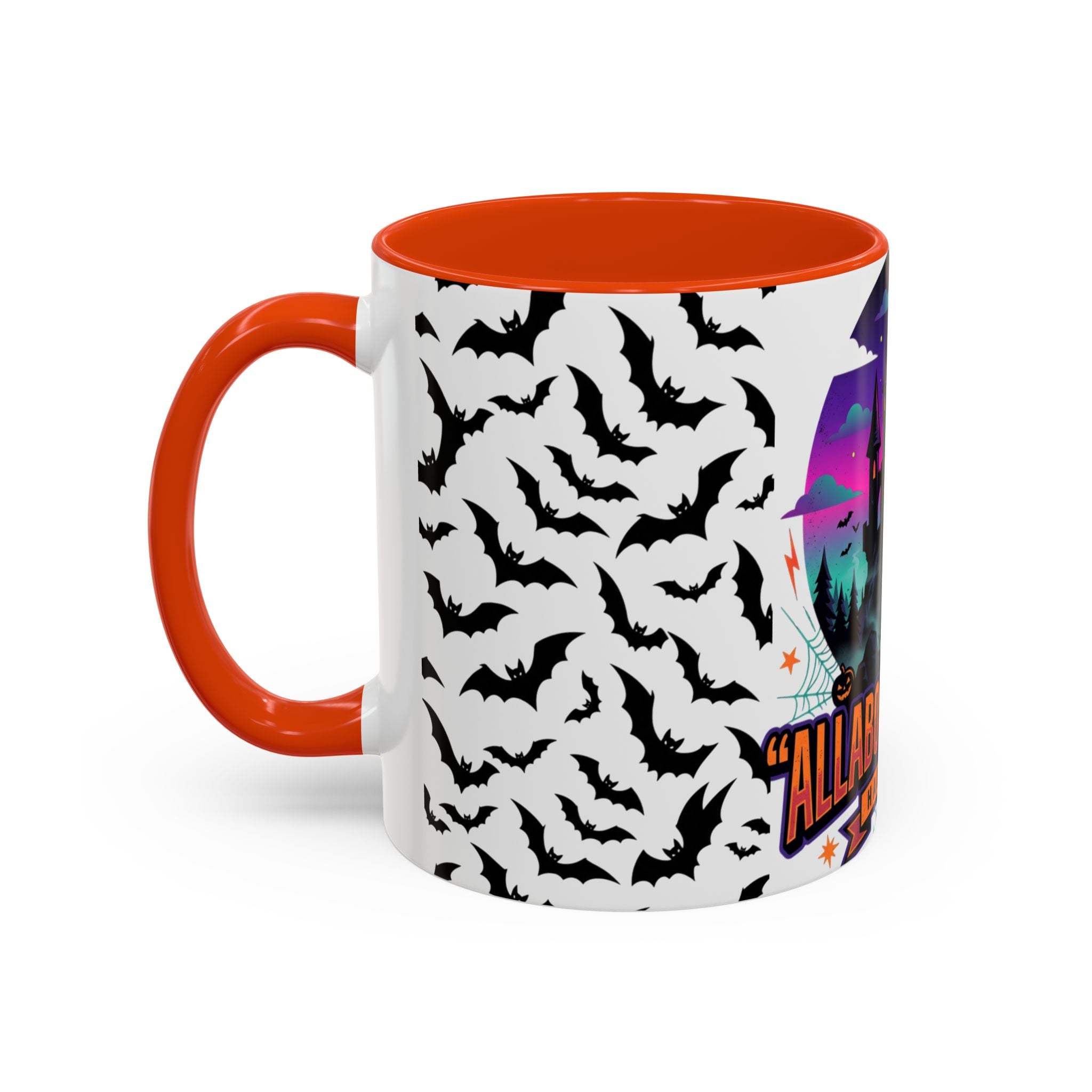 Halloween Haunted Castle Coffee Mug — Colorful Bat Pattern 11oz/15oz