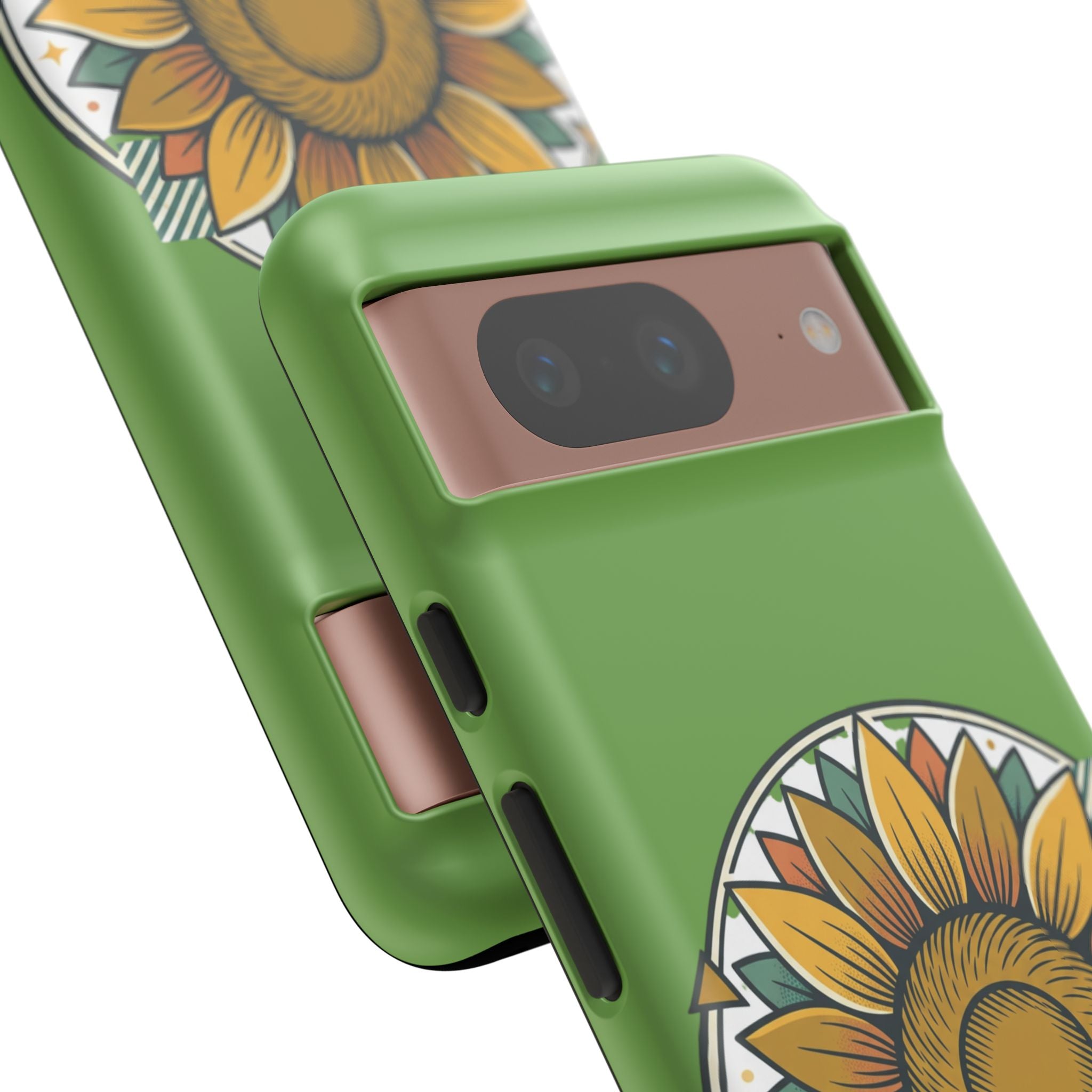 Sunflower Tough Phone Case – Green Floral Protective Case with "AllAbout80s.com" Banner