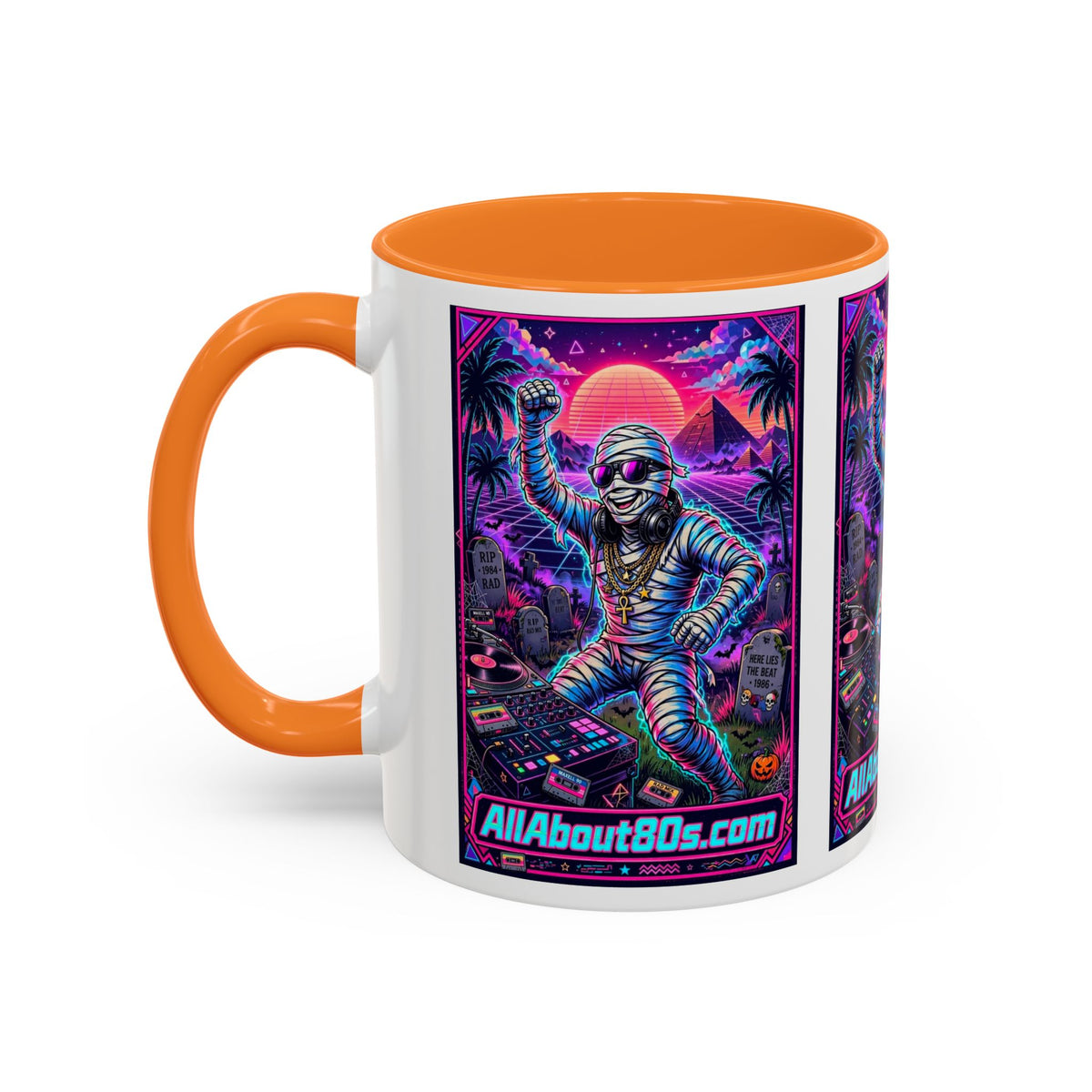 80s Retro Astro Skate Mug — Neon Vaporwave Skeleton Skateboard Coffee Cup (AllAbout80s.com)