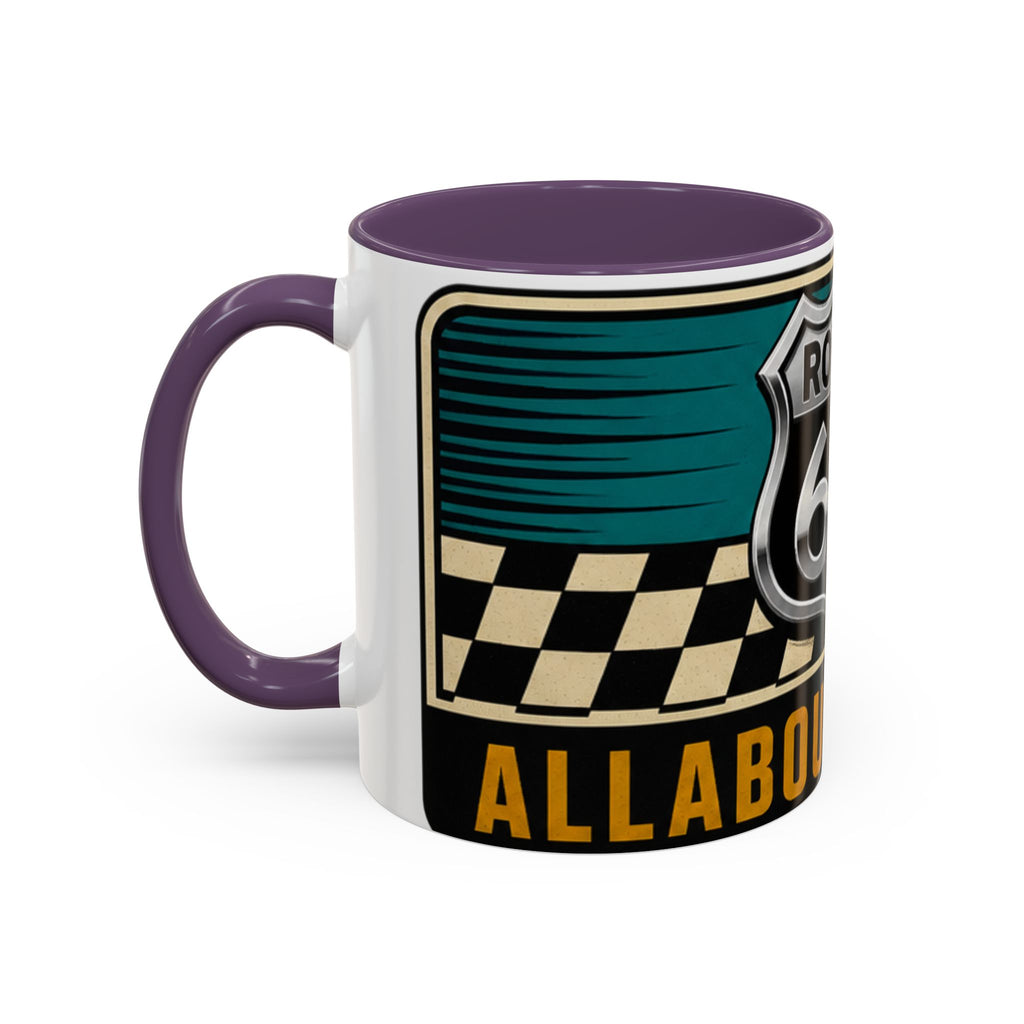 Route 66 Retro Checkerboard Coffee Mug — Vintage Road Trip 11/15oz Accent Mug