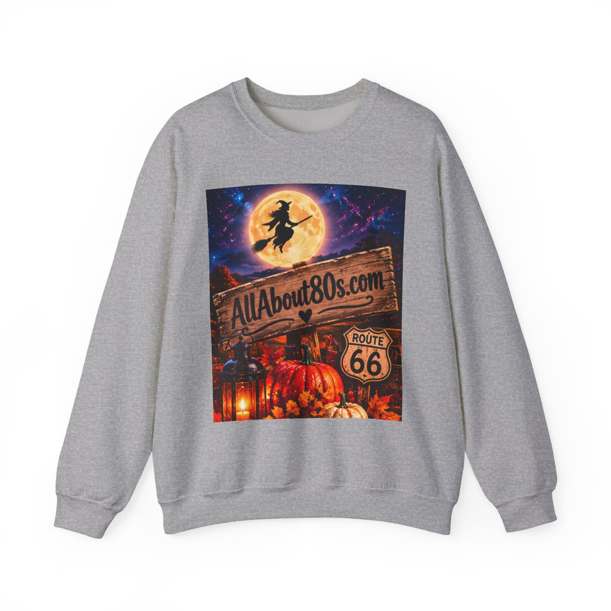 Halloween Route 66 Sweatshirt — AllAbout80s.com Pumpkin Witch Crewneck