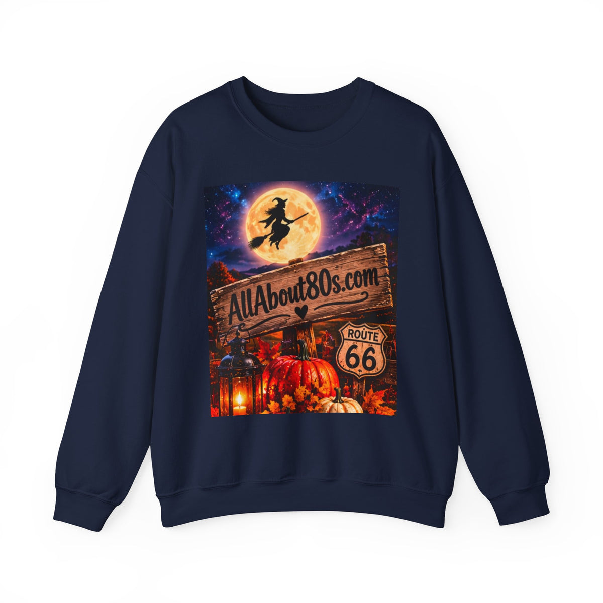 Halloween Route 66 Sweatshirt — AllAbout80s.com Pumpkin Witch Crewneck