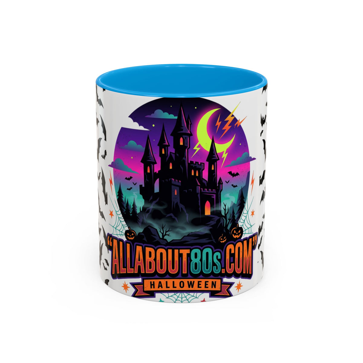 Halloween Haunted Castle Coffee Mug — Colorful Bat Pattern 11oz/15oz