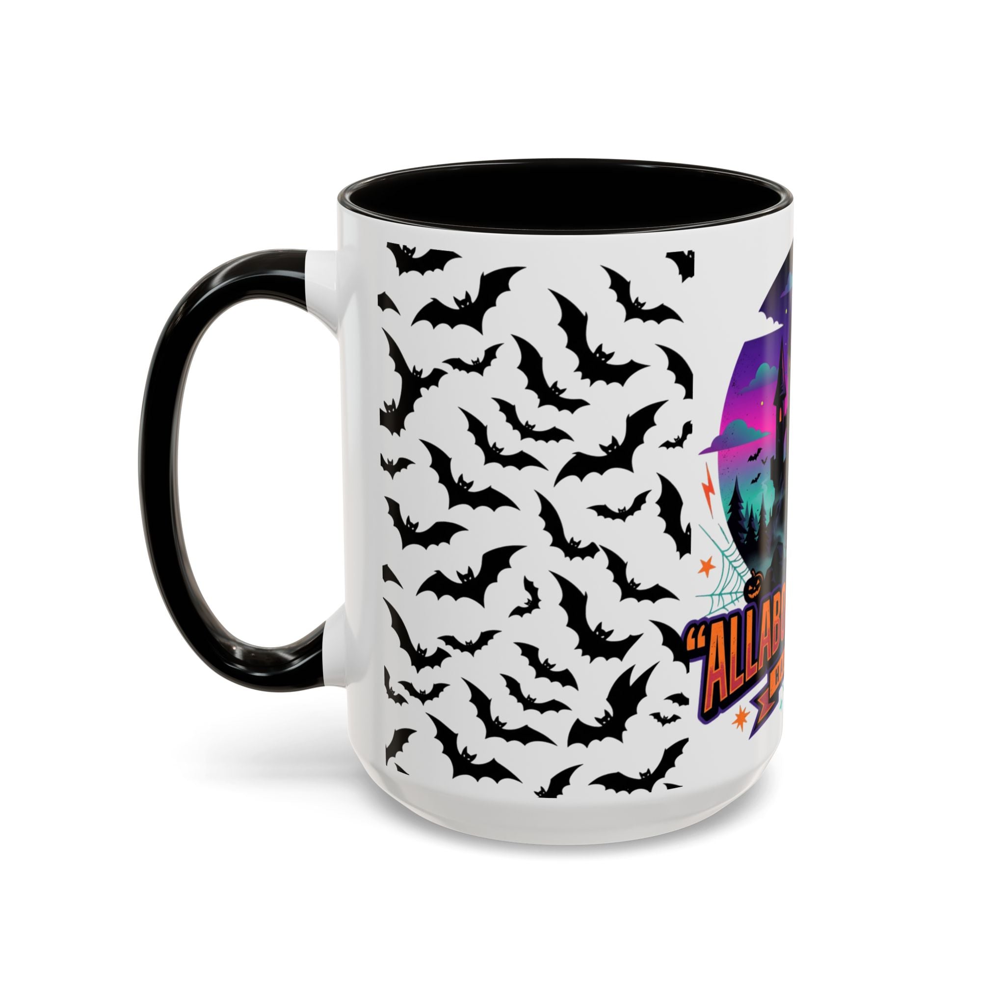 Halloween Haunted Castle Coffee Mug — Colorful Bat Pattern 11oz/15oz