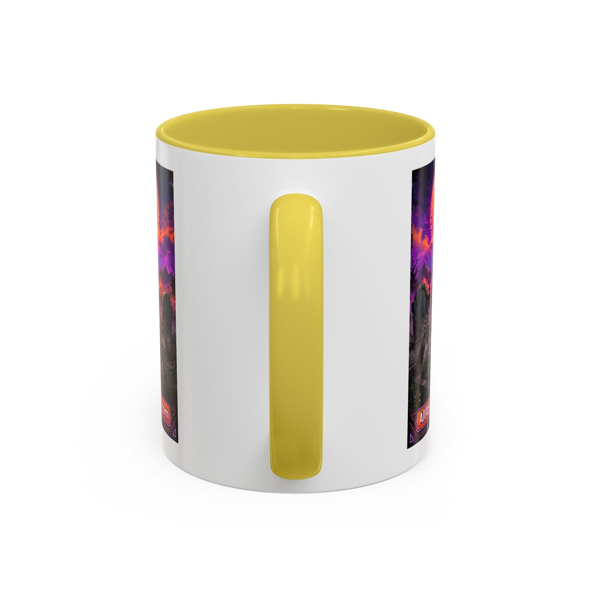 80s Retro Graveyard Sunset Mug — Vaporwave Neon Coffins Coffee Cup (11oz/15oz)
