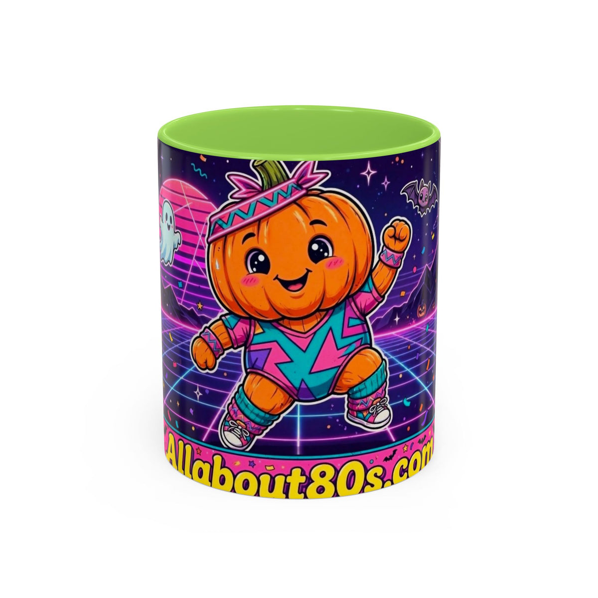 80s Retro Pumpkin Mug – Cute Neon Halloween Coffee Cup (11oz/15oz)