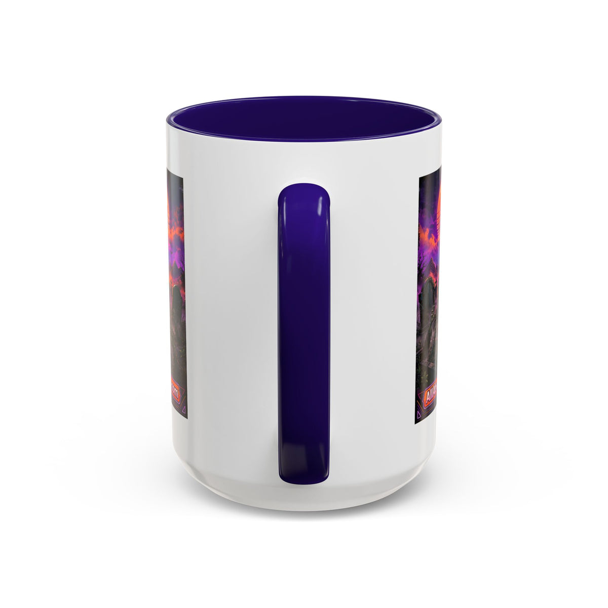 80s Retro Graveyard Sunset Mug — Vaporwave Neon Coffins Coffee Cup (11oz/15oz)