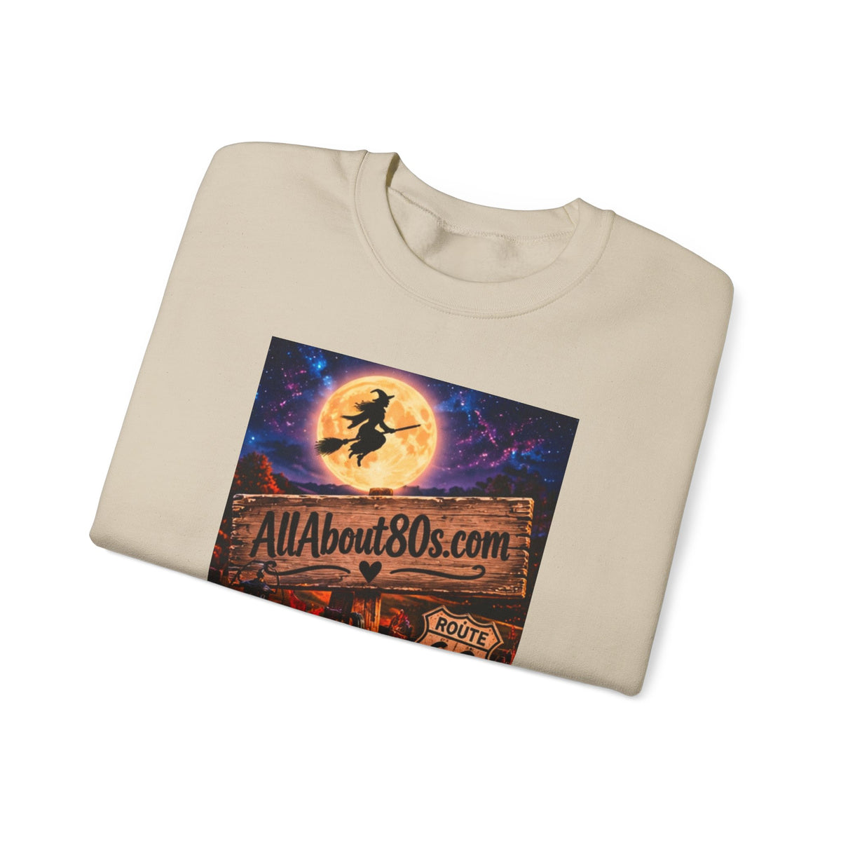 Halloween Route 66 Sweatshirt — AllAbout80s.com Pumpkin Witch Crewneck