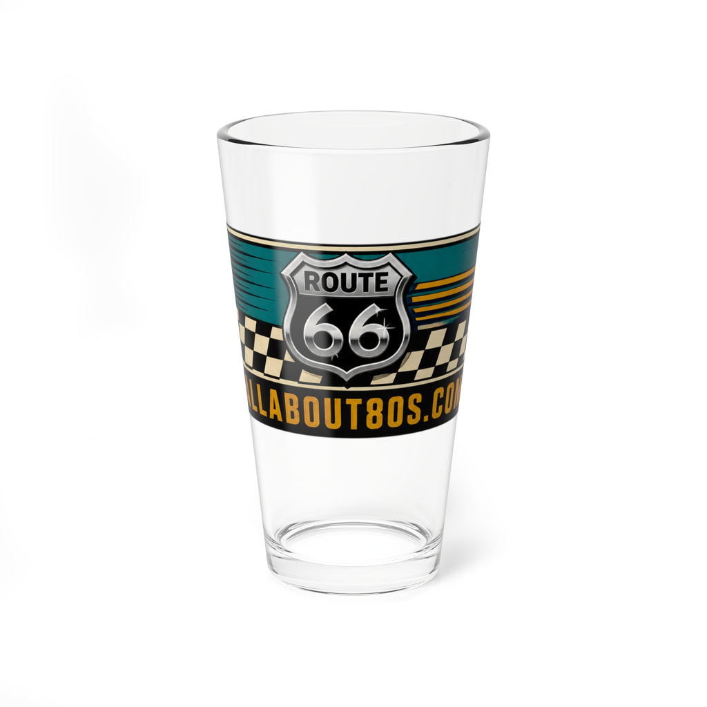 Route 66 Mixing Glass — 16oz Retro Checkerboard Cocktail Shaker Glass