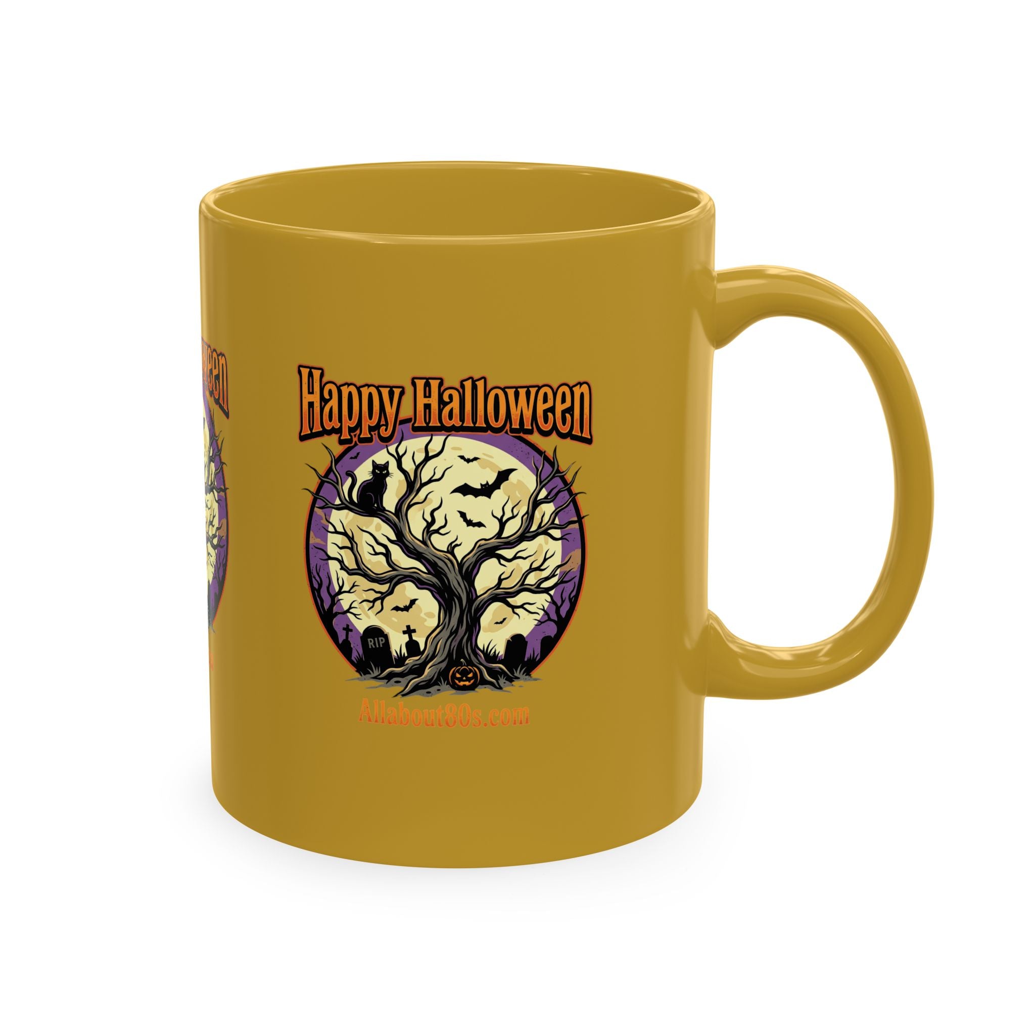Happy Halloween Ceramic Mug — Spooky Tree & Moon Coffee Cup