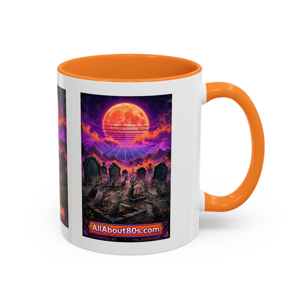 80s Retro Graveyard Sunset Mug — Vaporwave Neon Coffins Coffee Cup (11oz/15oz)