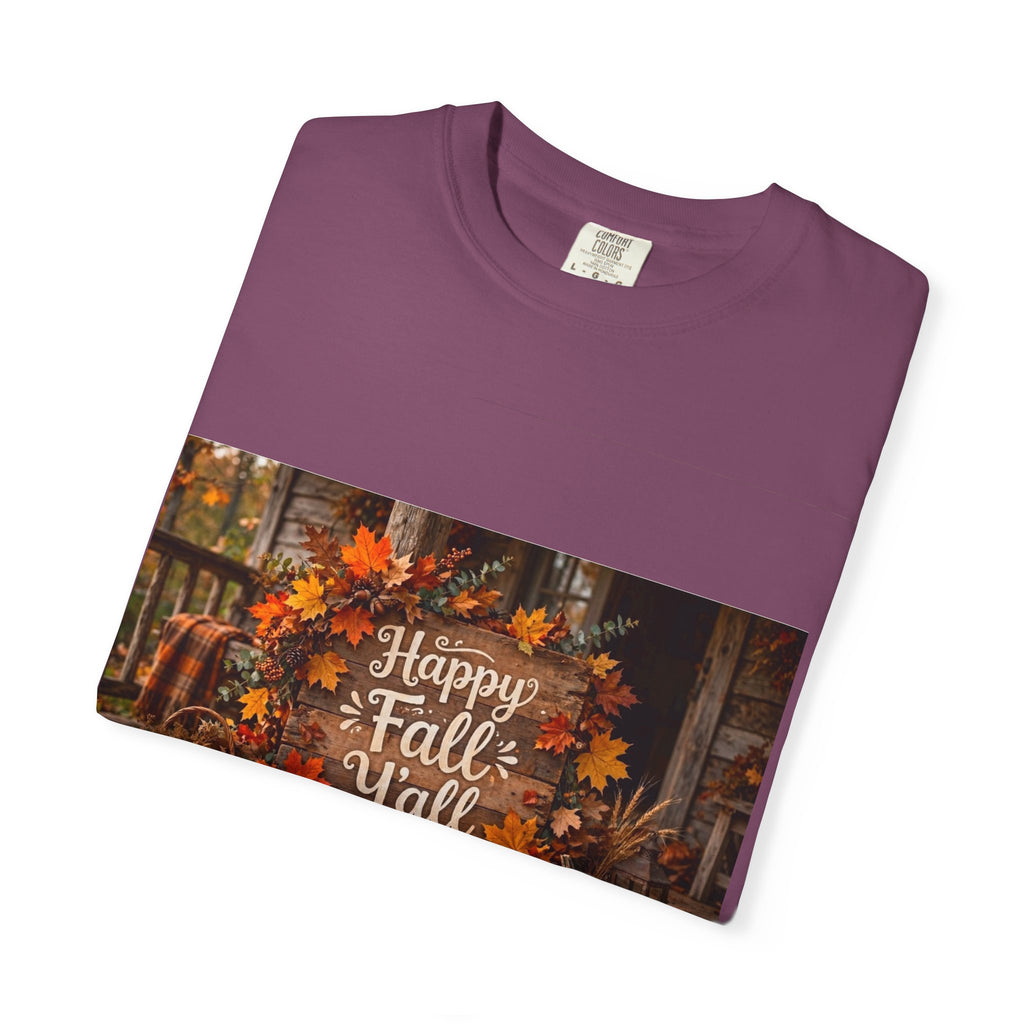 Happy Fall Y’all T-Shirt — Autumn Pumpkin & Leaves Graphic Tee