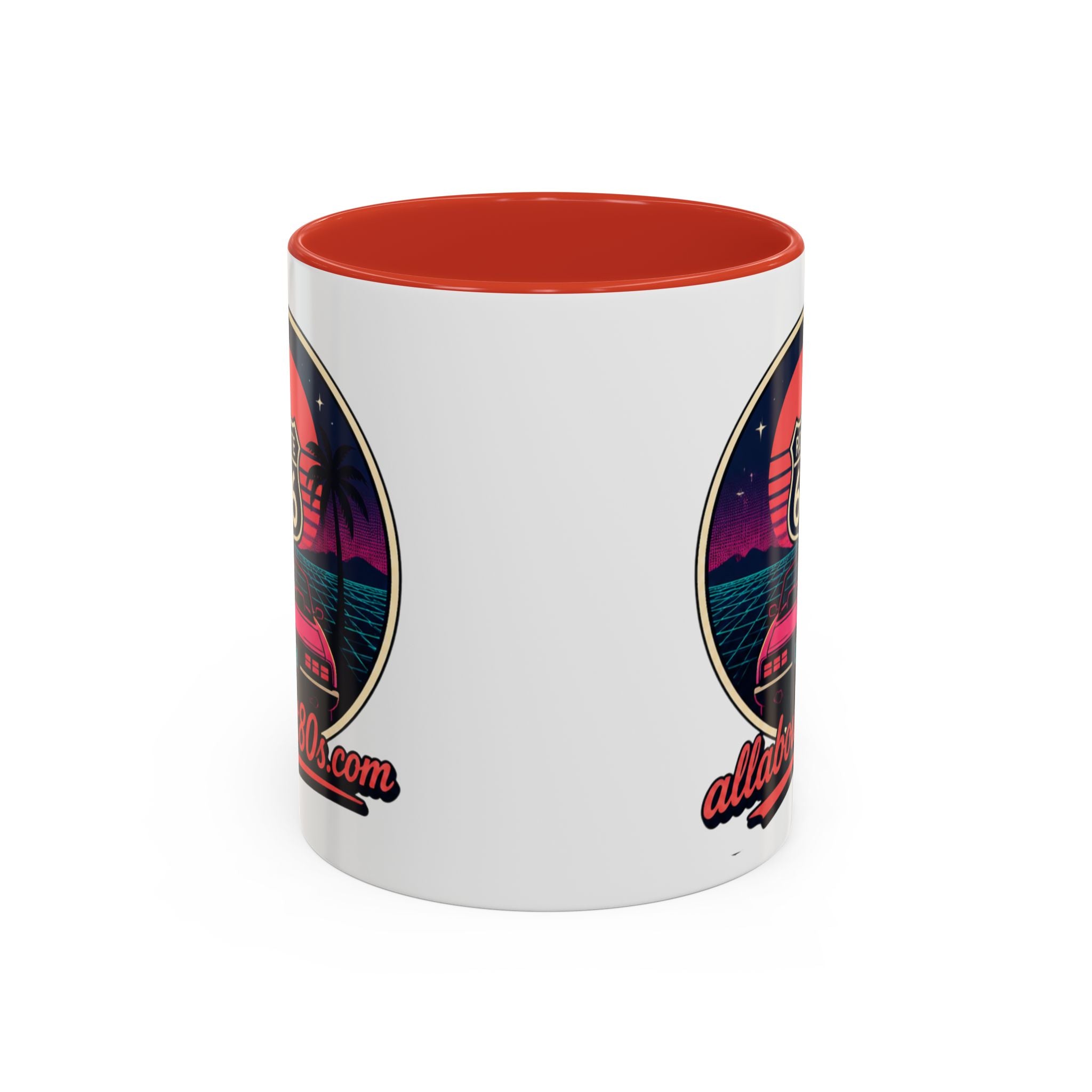 Route 66 Retro 80s Accent Coffee Mug — 'allabout80s' Vintage Sunset Design (11/15oz)