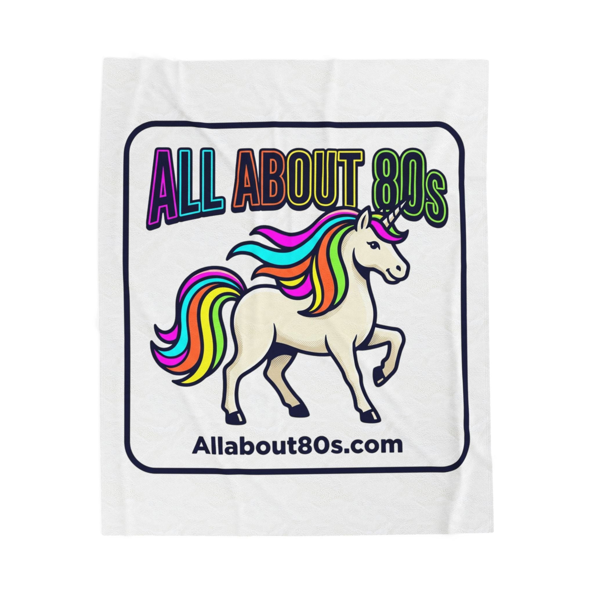 Velveteen Blanket — "All About 80s" Rainbow Unicorn Retro Throw