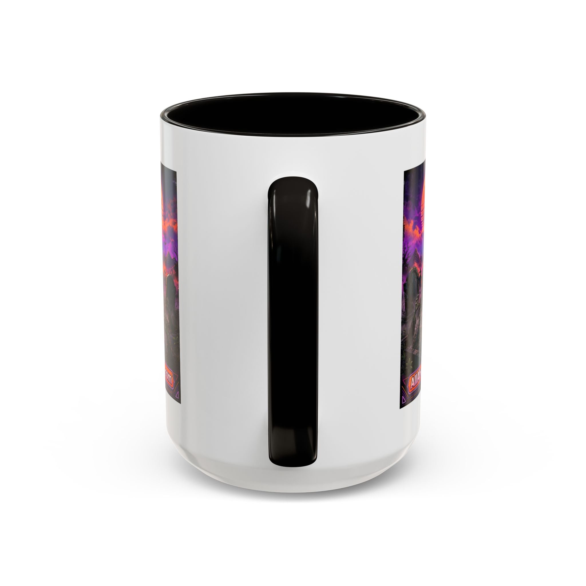 80s Retro Graveyard Sunset Mug — Vaporwave Neon Coffins Coffee Cup (11oz/15oz)
