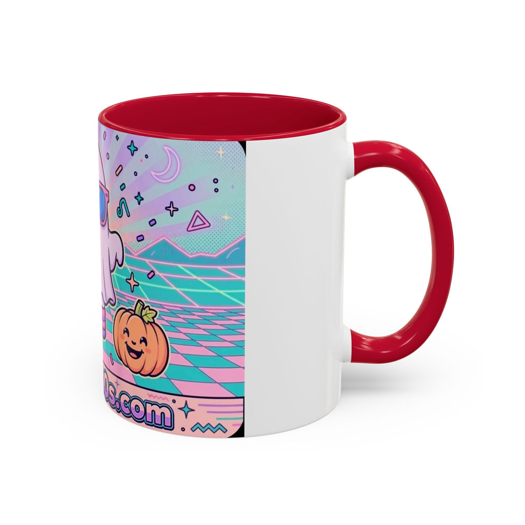 80s Vaporwave Ghost Coffee Mug — Cute Halloween Pumpkin Retro Design (11oz/15oz)