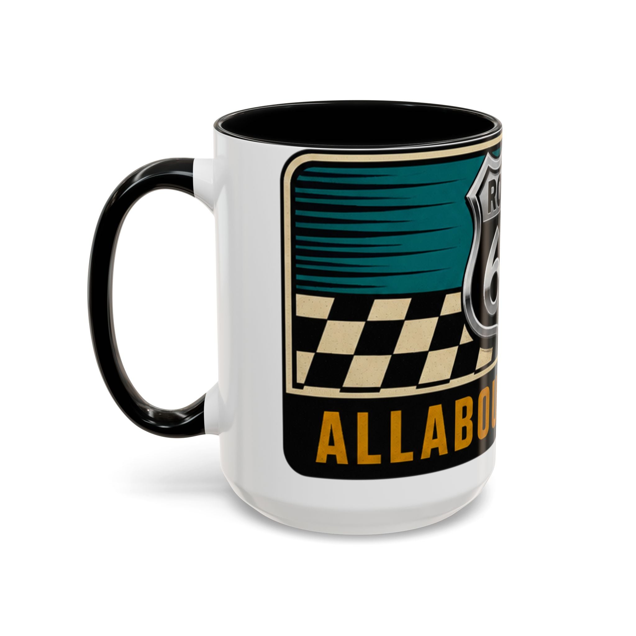 Route 66 Retro Checkerboard Coffee Mug — Vintage Road Trip 11/15oz Accent Mug