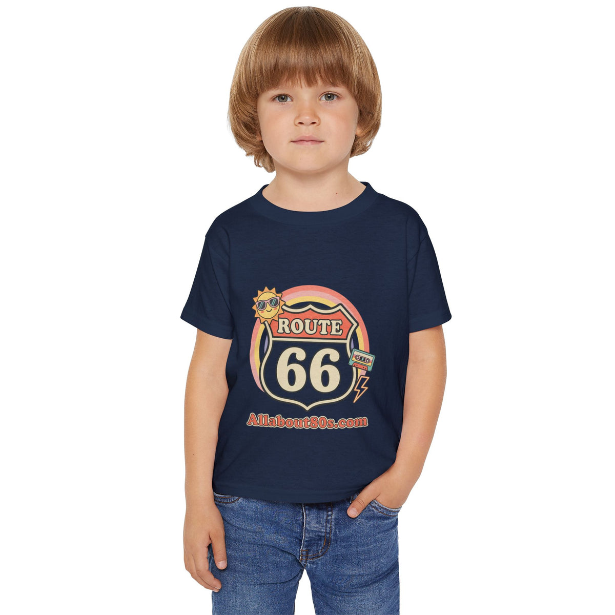 Route 66 Toddler T‑Shirt — Retro Sun Logo "Route 66" Kids Tee