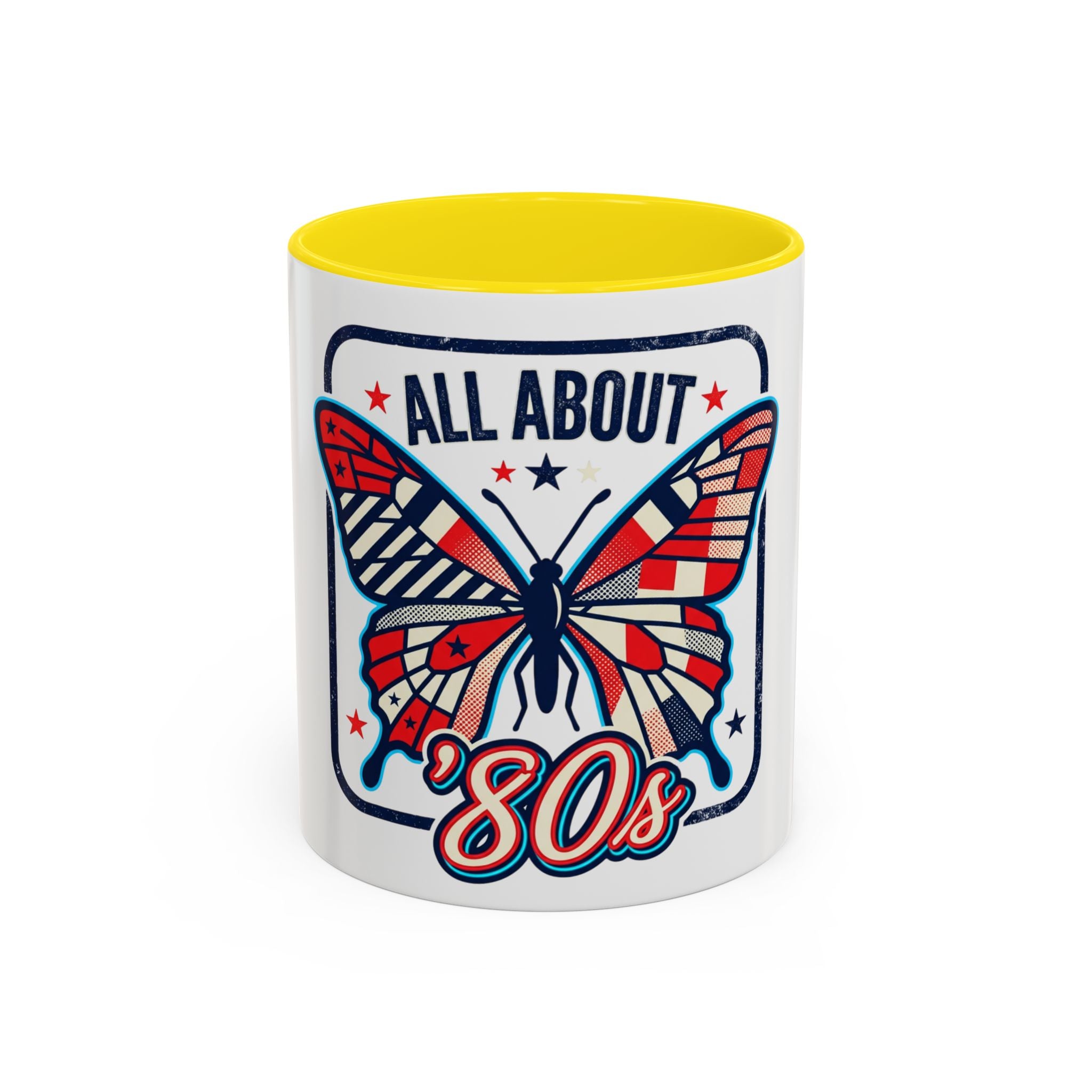 All About '80s Butterfly Accent Coffee Mug – Retro Patriotic 80s Gift