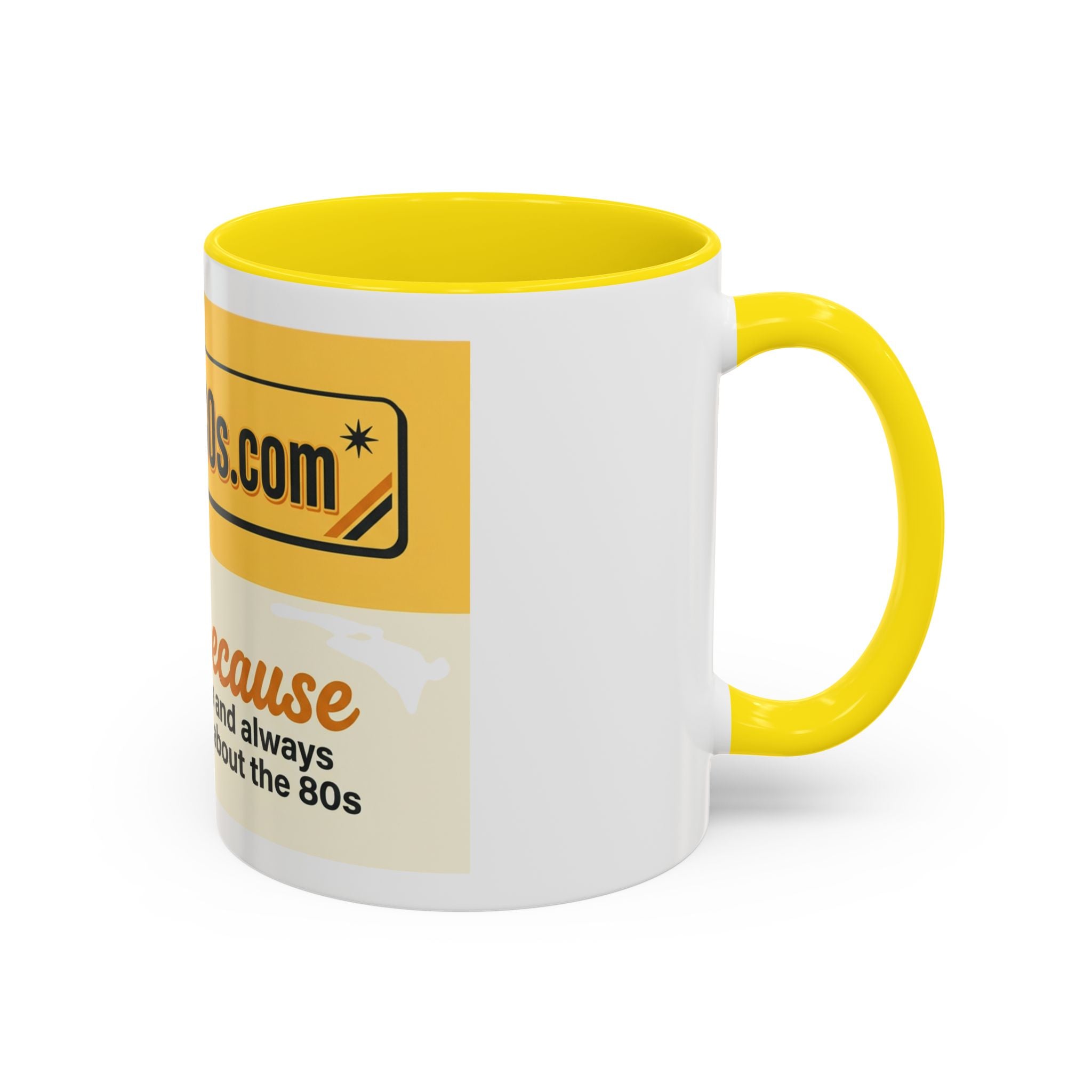 AllAbout80s 'Beecause' Accent Coffee Mug – Retro 80s Bee Design (11/15oz)
