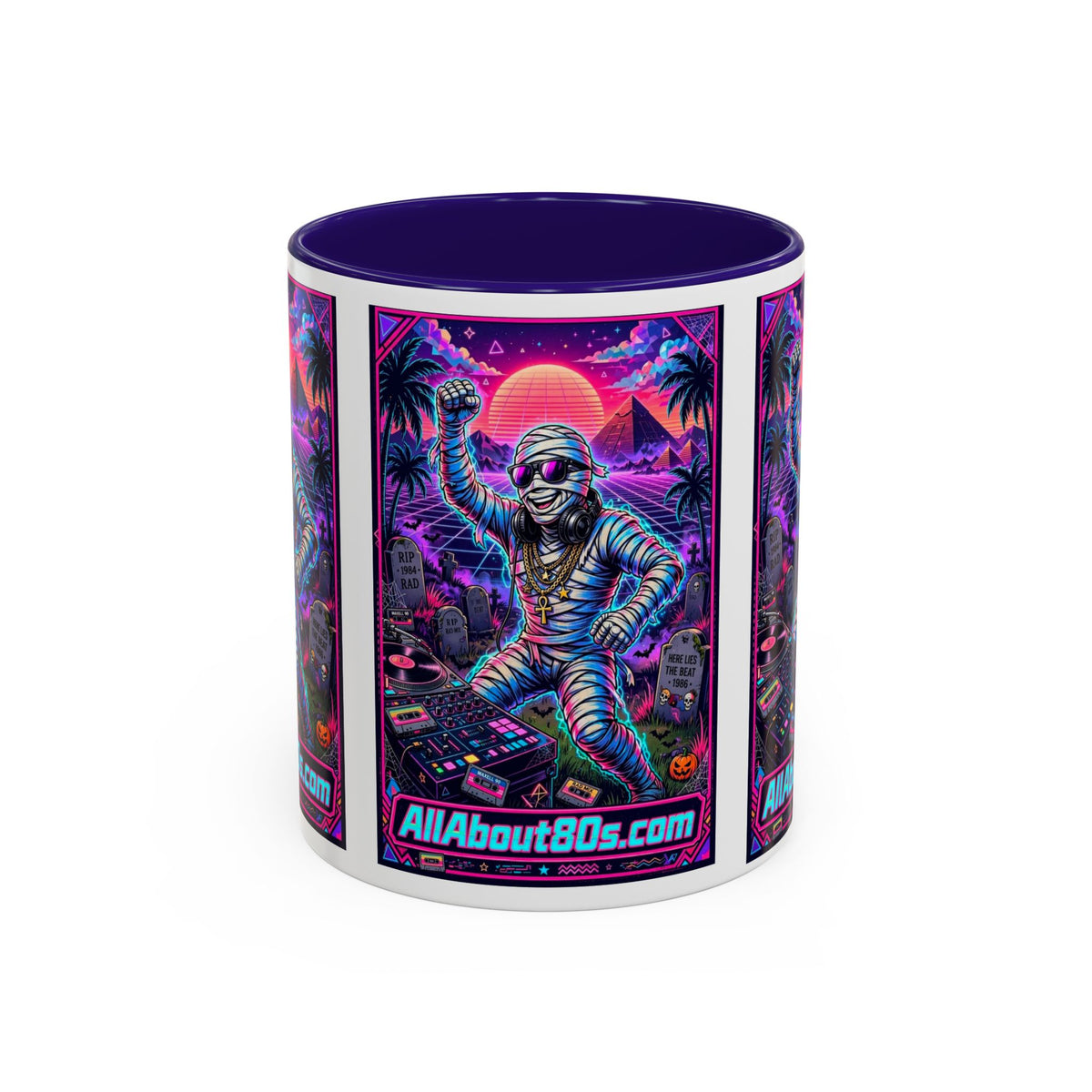 80s Retro Astro Skate Mug — Neon Vaporwave Skeleton Skateboard Coffee Cup (AllAbout80s.com)