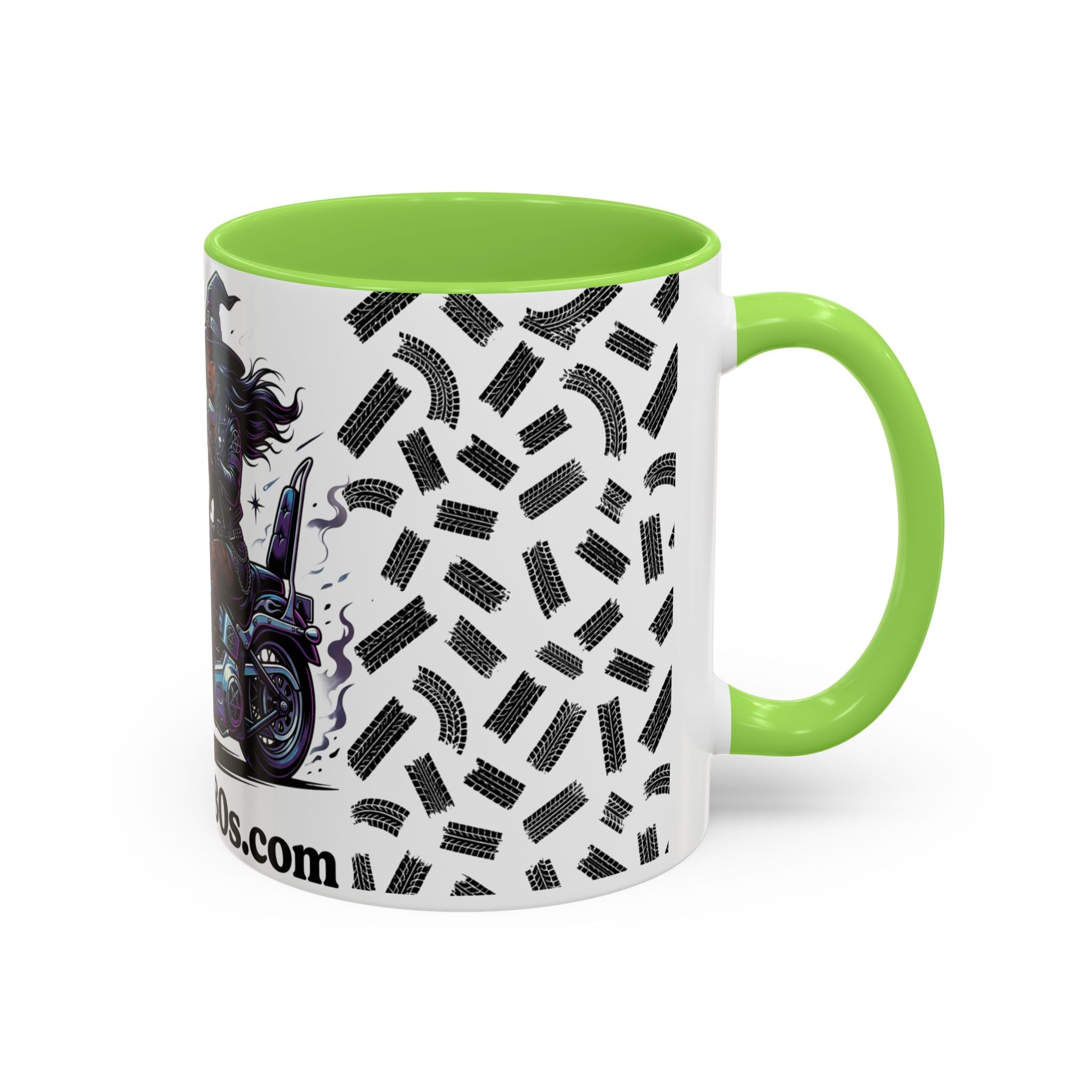 Witch Biker Coffee Mug (11oz/15oz) — Gothic Motorcycle Witch Illustration