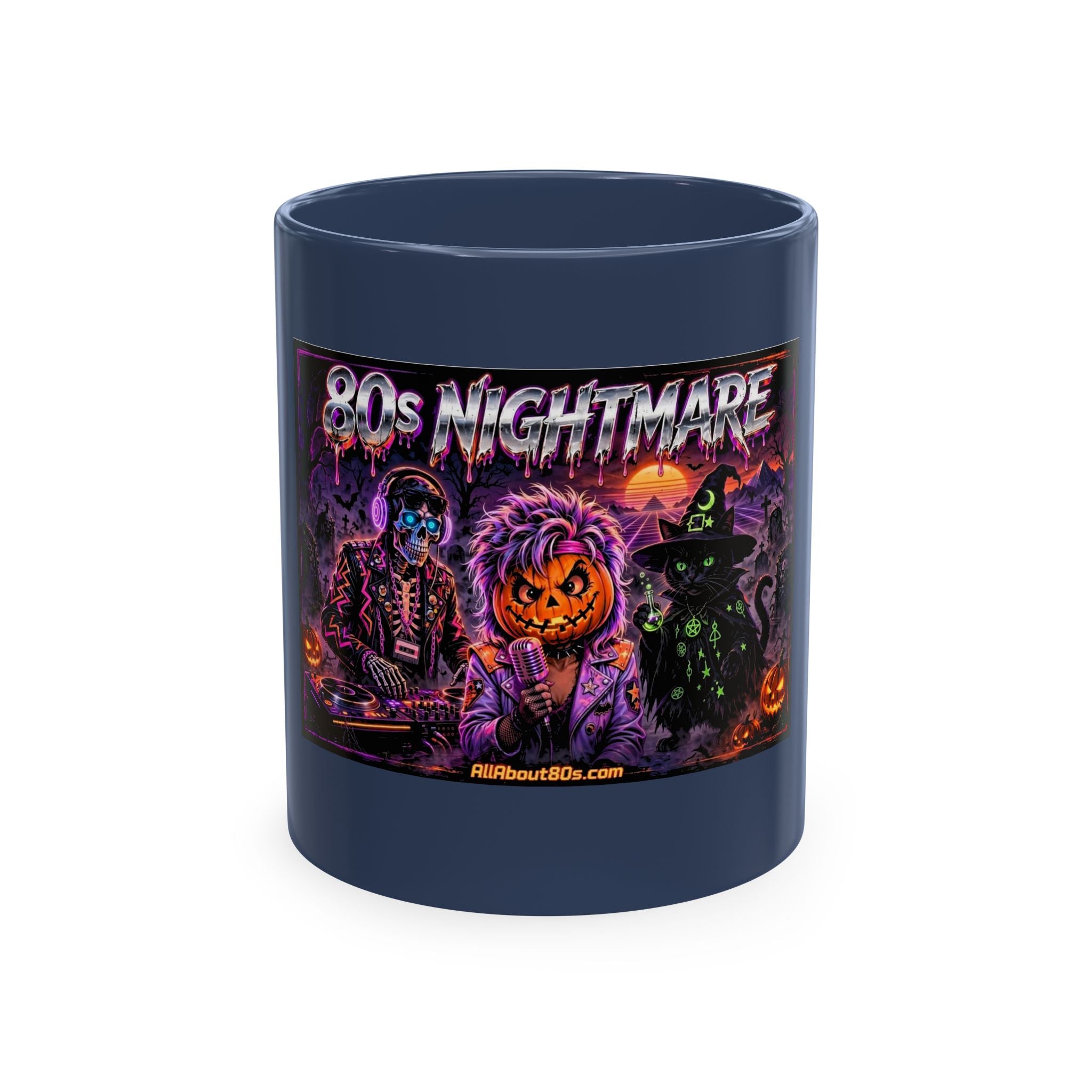 Halloween Nightmares Ceramic Mug – 80s Horror Retro Pumpkin Witch Coffee Cup