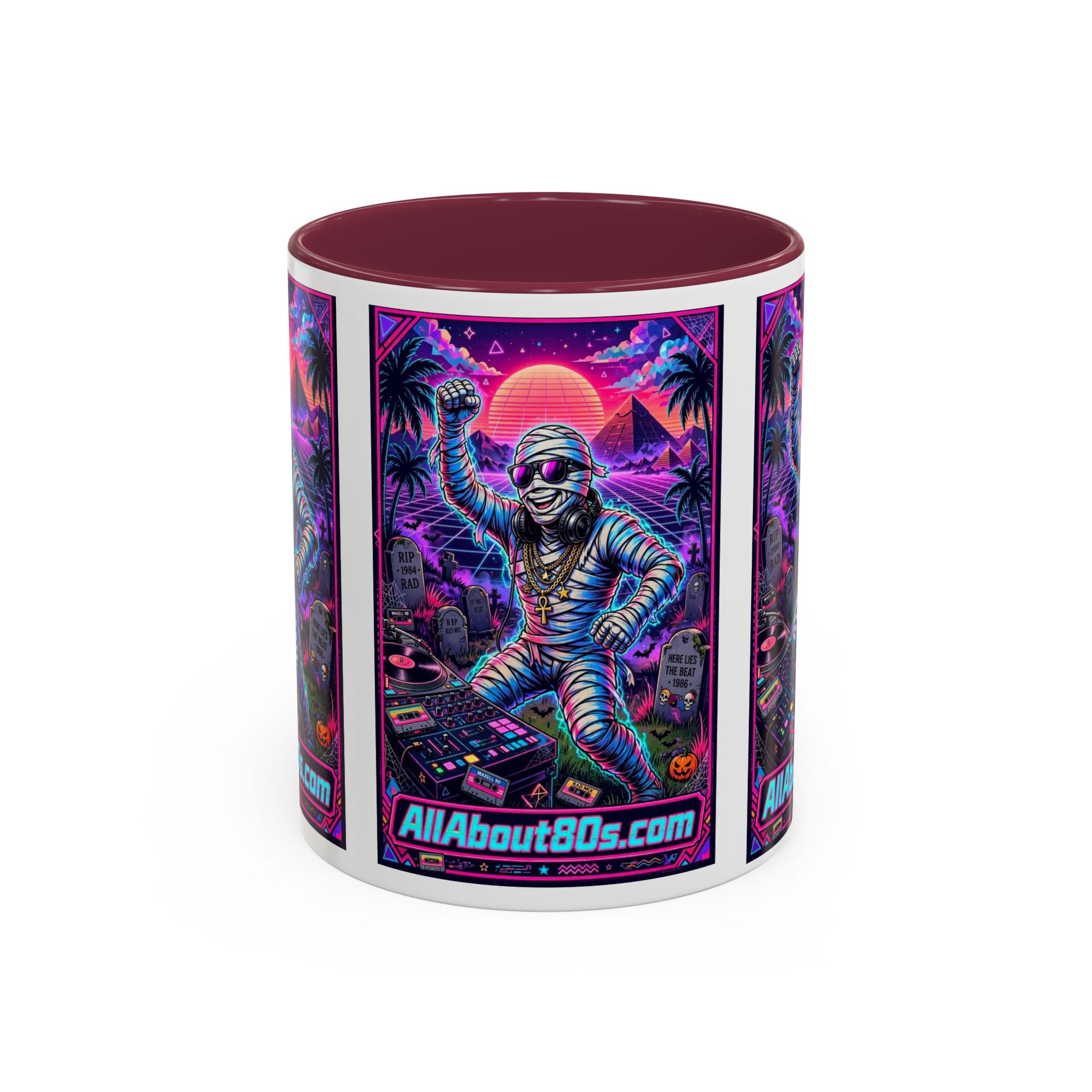 80s Retro Astro Skate Mug — Neon Vaporwave Skeleton Skateboard Coffee Cup (AllAbout80s.com)