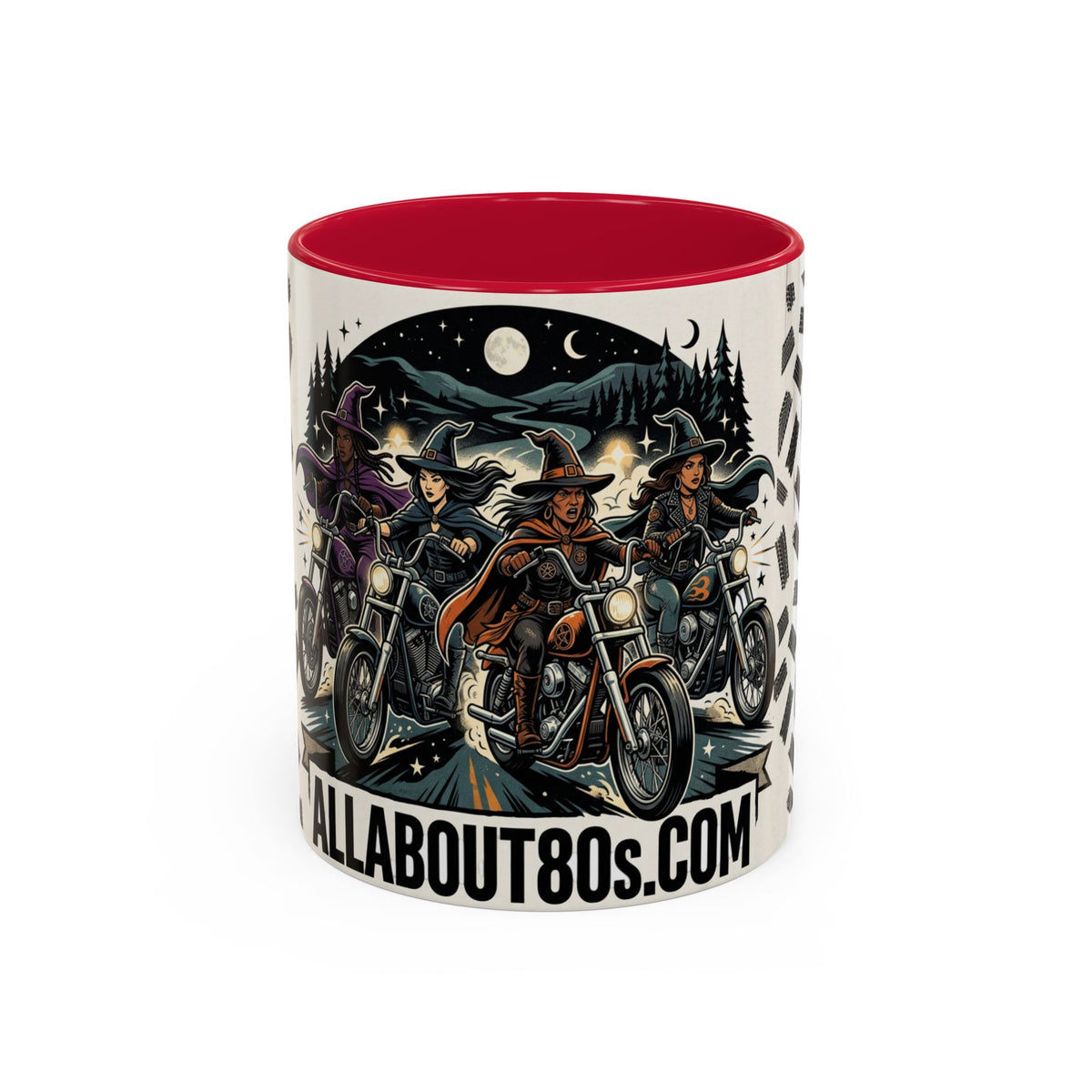 Witch Biker Sisters Coffee Mug — Halloween Motorcycle Witchcraft Design (11oz/15oz)