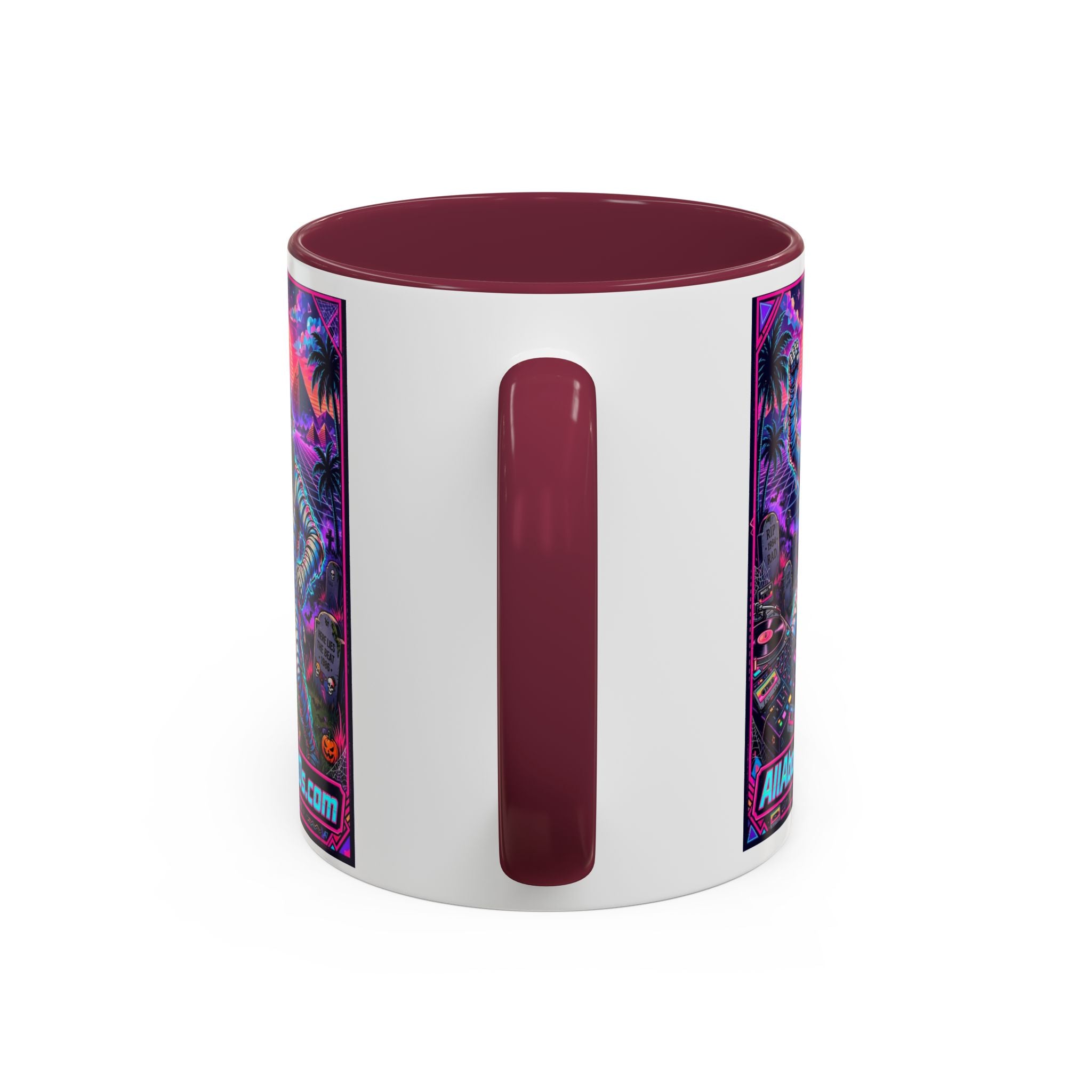 80s Retro Astro Skate Mug — Neon Vaporwave Skeleton Skateboard Coffee Cup (AllAbout80s.com)