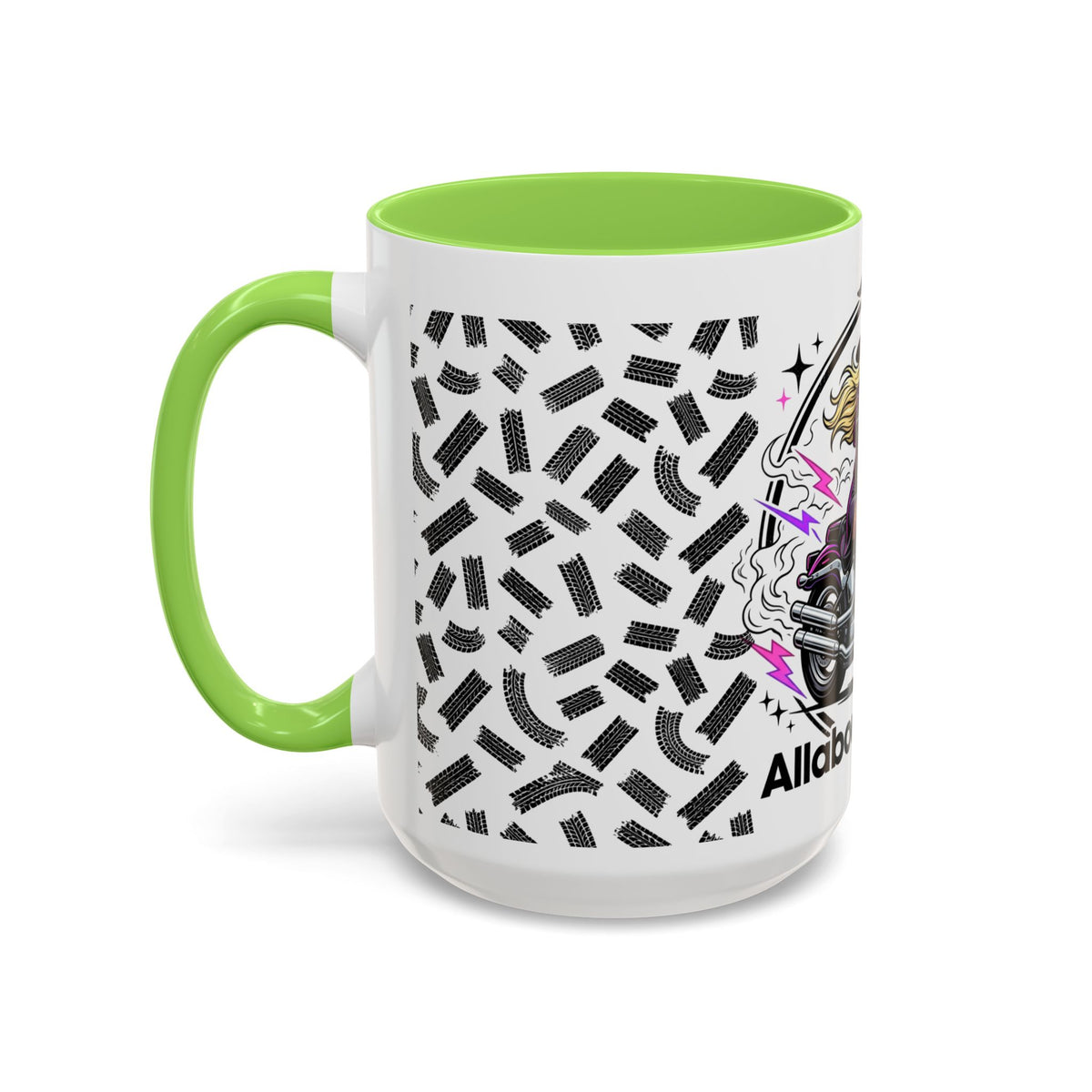 Witch Biker Motorcycle Mug — Retro 80s Neon Witch on Bike Coffee Cup (11oz/15oz)