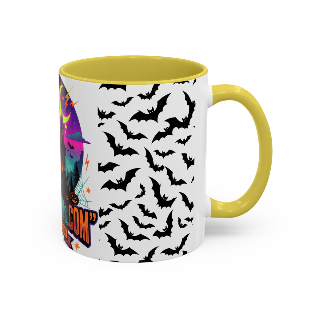 Halloween Haunted Castle Coffee Mug — Colorful Bat Pattern 11oz/15oz