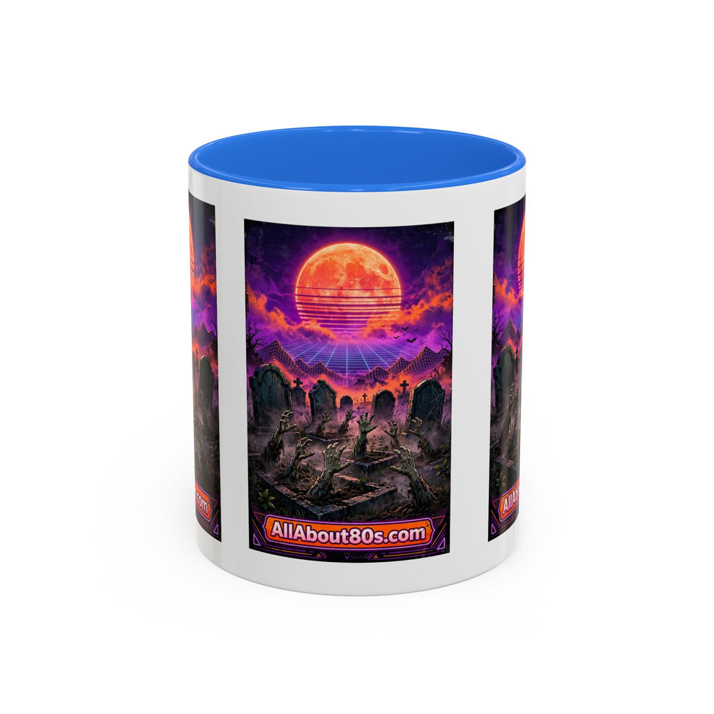 80s Retro Graveyard Sunset Mug — Vaporwave Neon Coffins Coffee Cup (11oz/15oz)