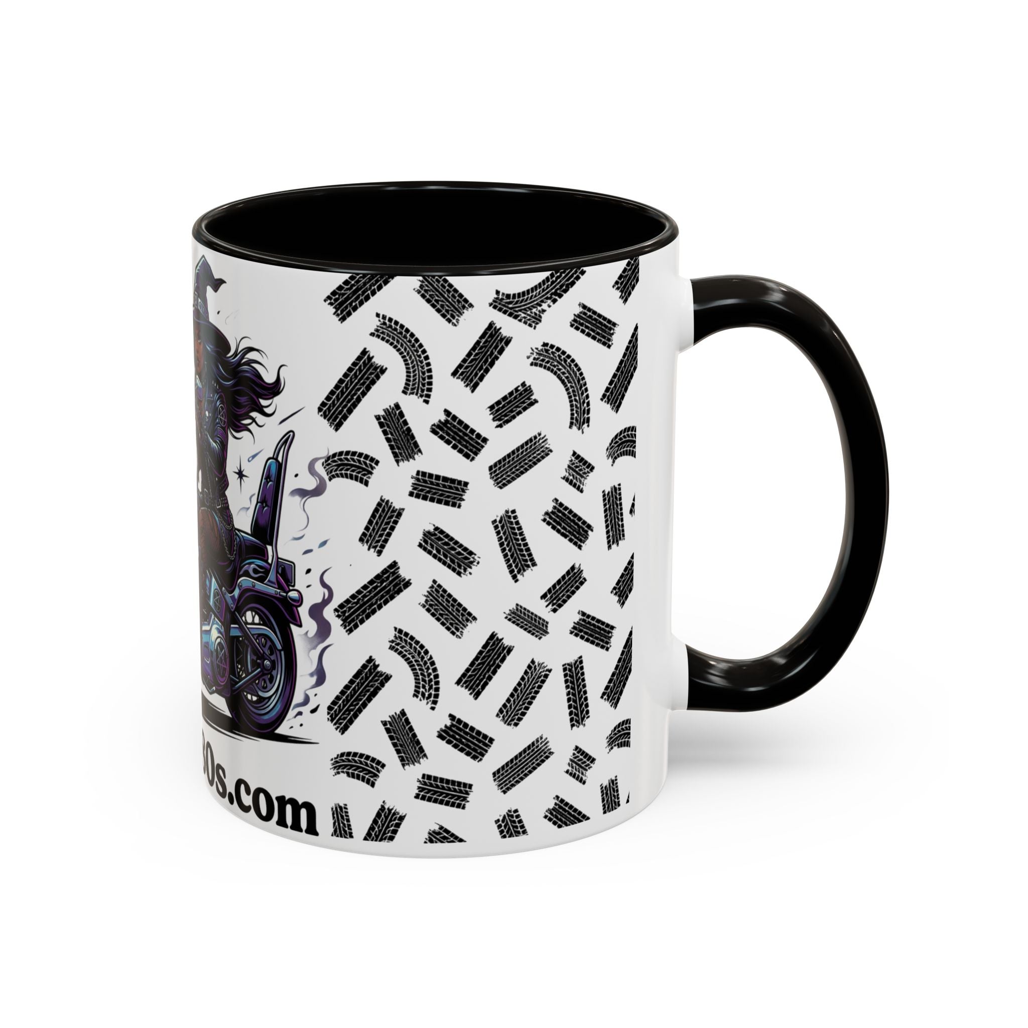 Witch Biker Coffee Mug (11oz/15oz) — Gothic Motorcycle Witch Illustration