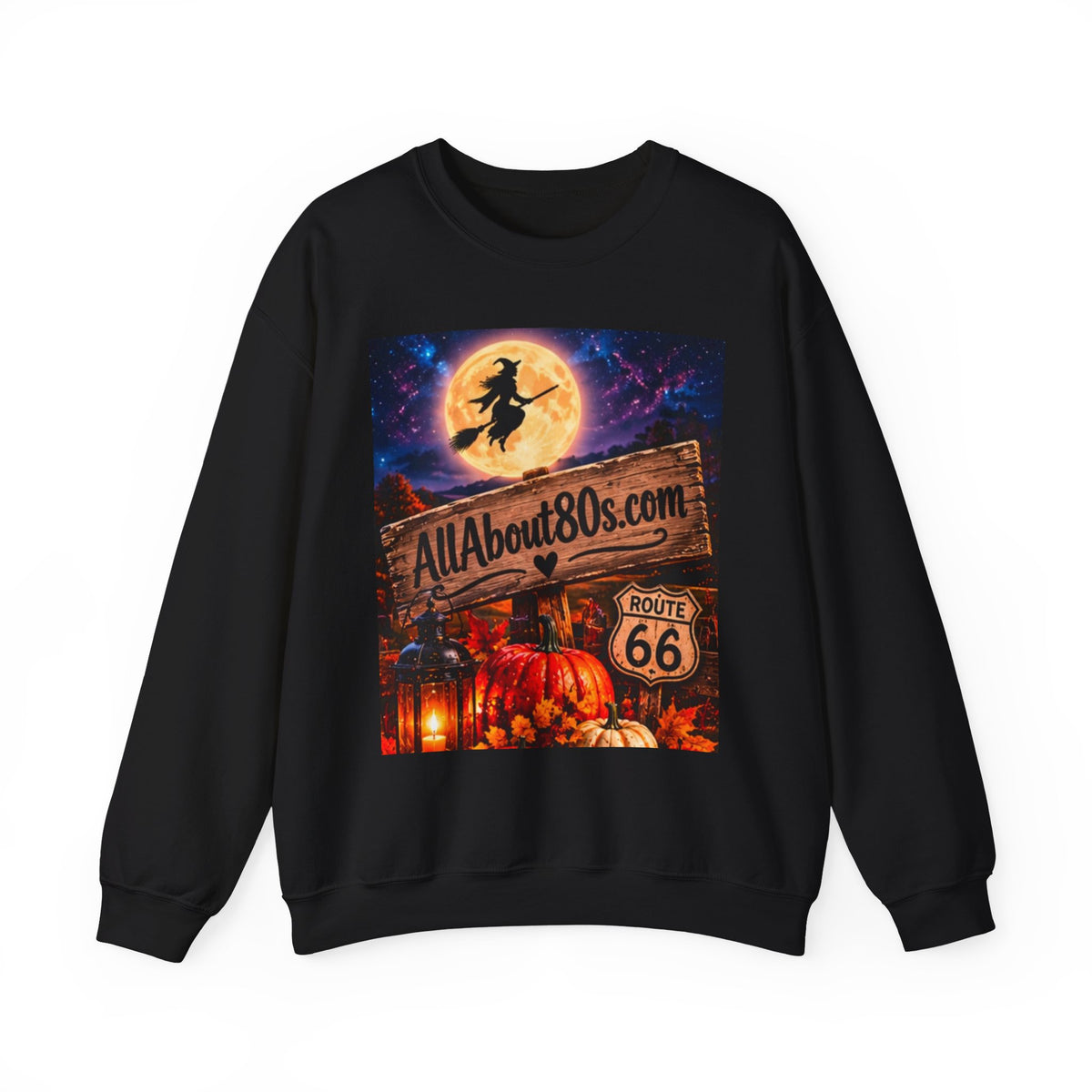 Halloween Route 66 Sweatshirt — AllAbout80s.com Pumpkin Witch Crewneck
