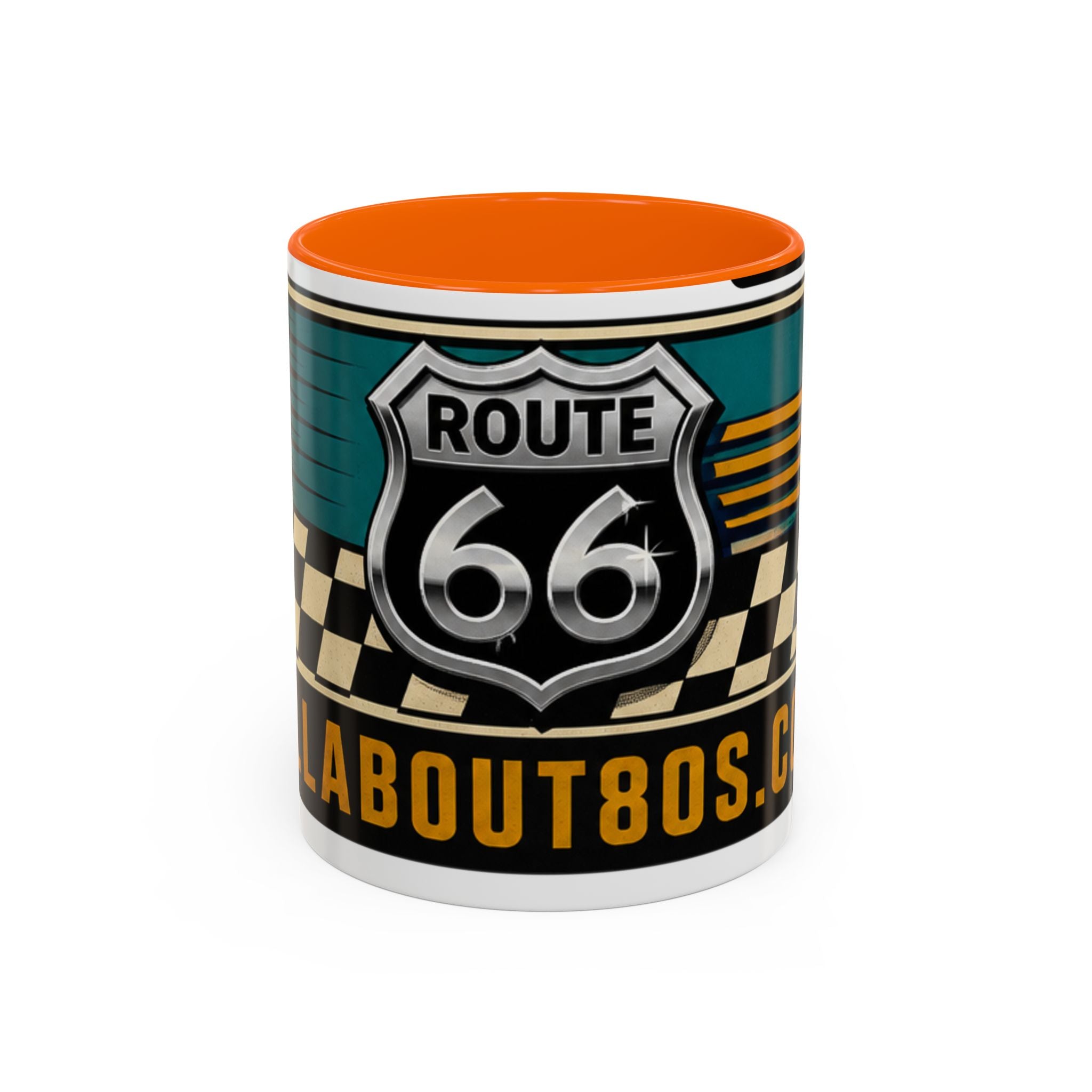 Route 66 Retro Checkerboard Coffee Mug — Vintage Road Trip 11/15oz Accent Mug