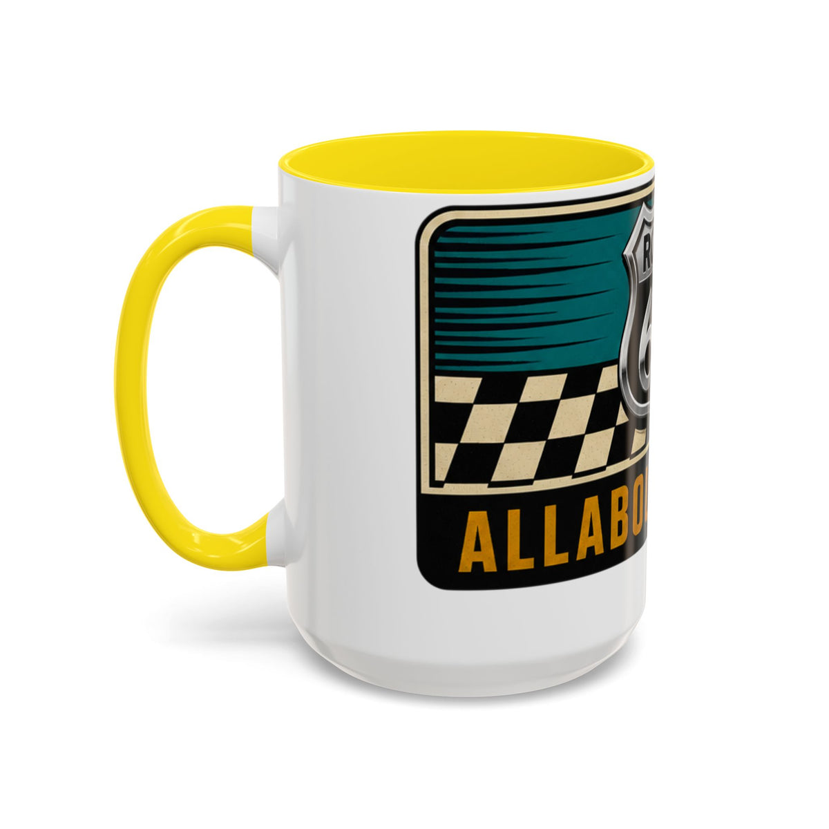 Route 66 Retro Checkerboard Coffee Mug — Vintage Road Trip 11/15oz Accent Mug