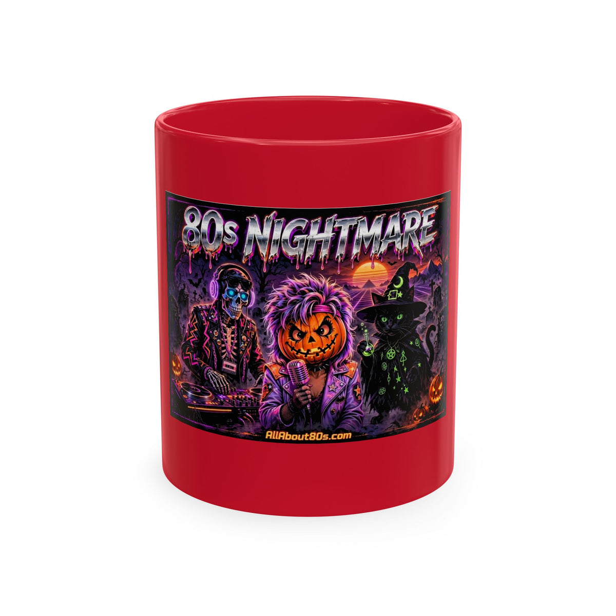 Halloween Nightmares Ceramic Mug – 80s Horror Retro Pumpkin Witch Coffee Cup