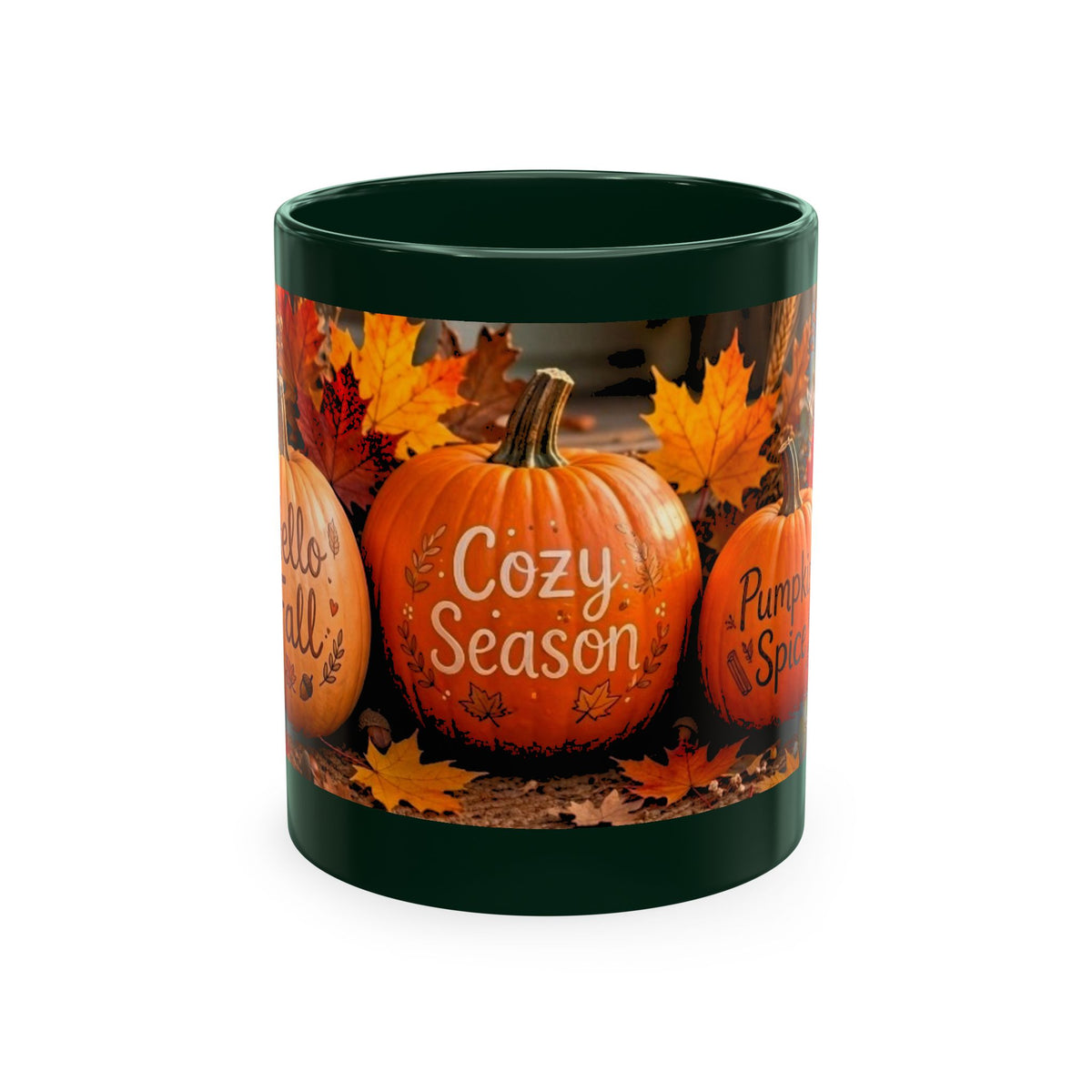 Hello Fall Ceramic Mug — Cozy Pumpkin & Autumn Leaves Coffee Cup